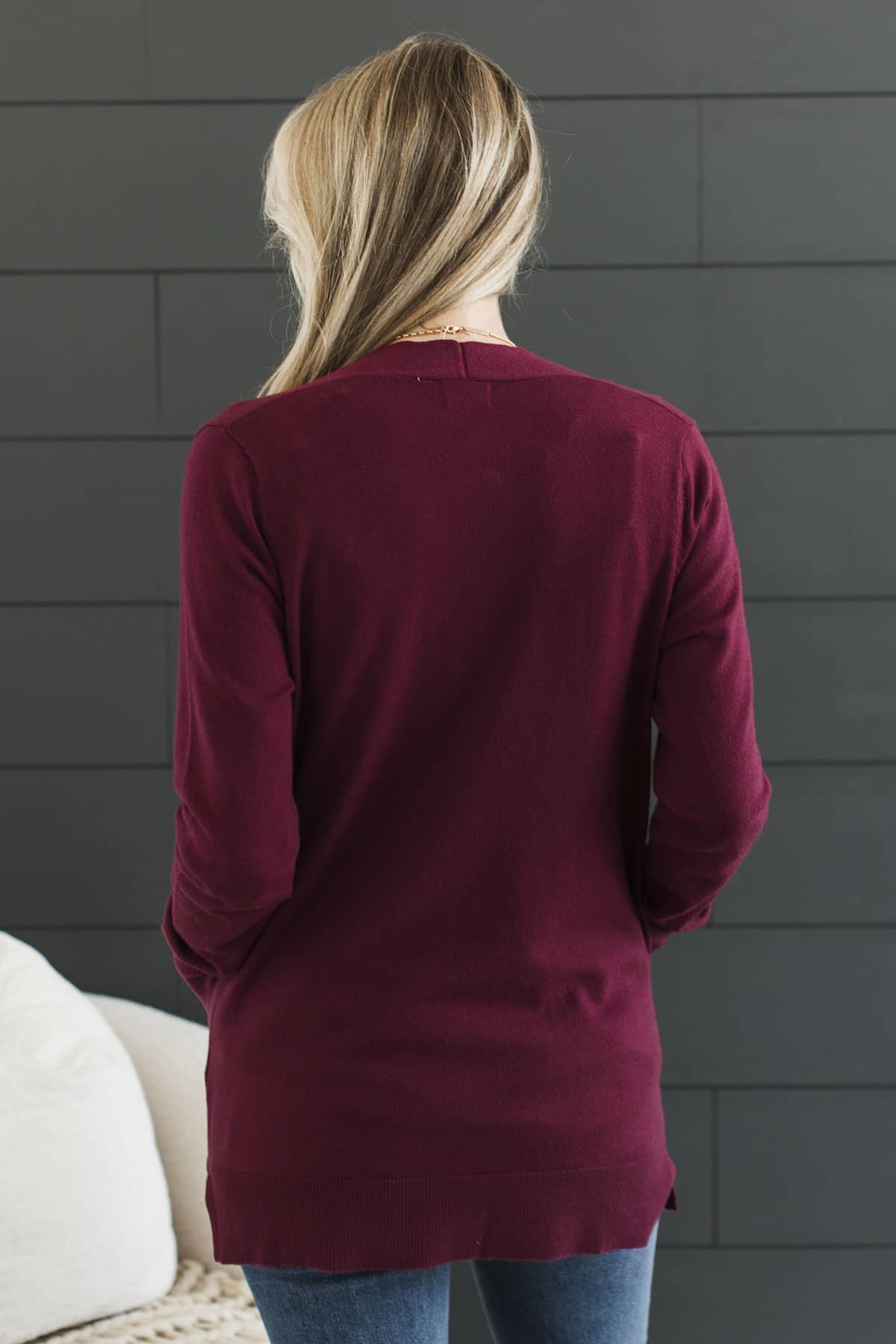 Wrapped In Comfort Open Front Cardigan- Wine Red - Image 6
