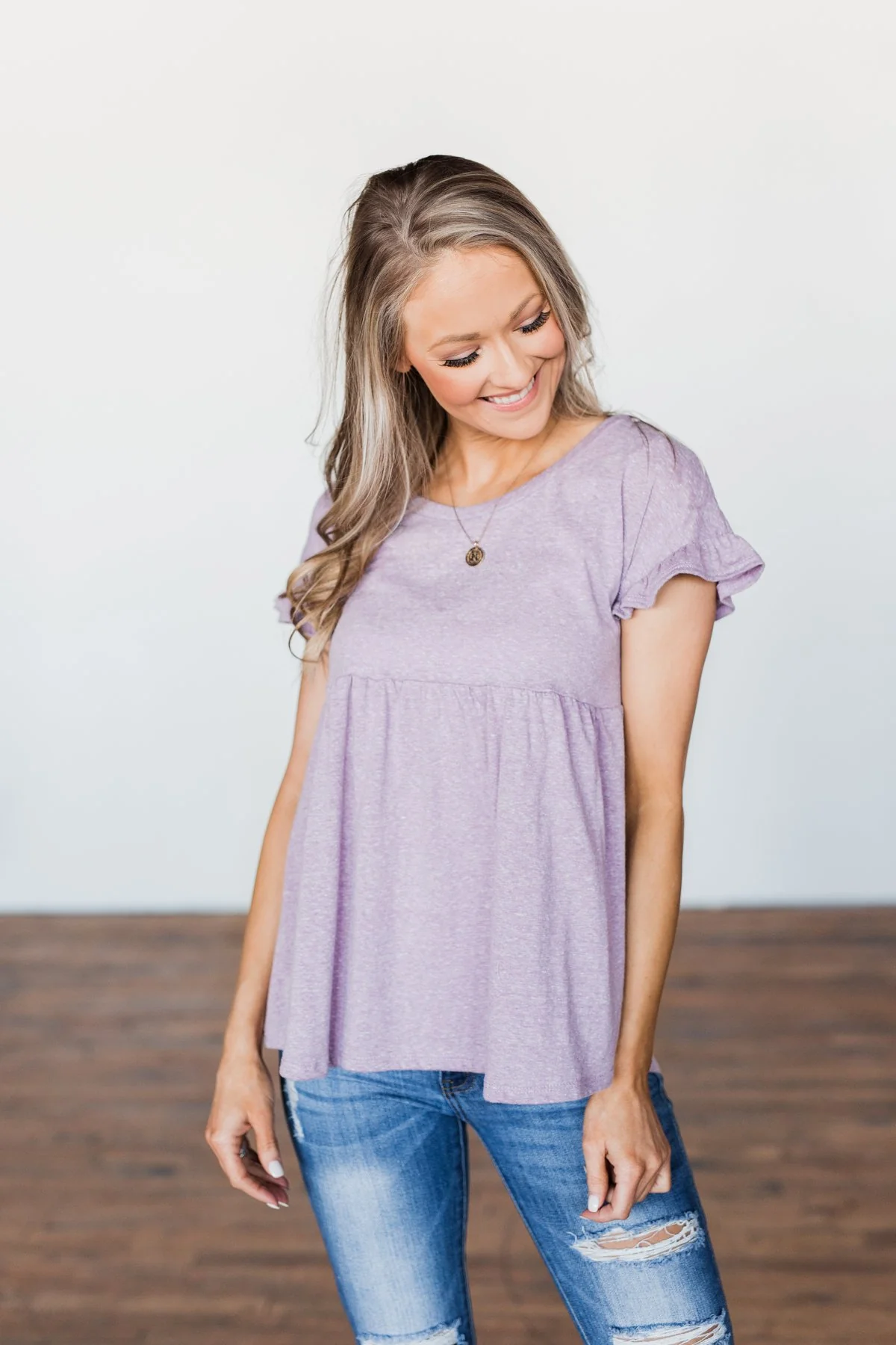 Write This Down Babydoll Top- Heathered Lilac - Image 5