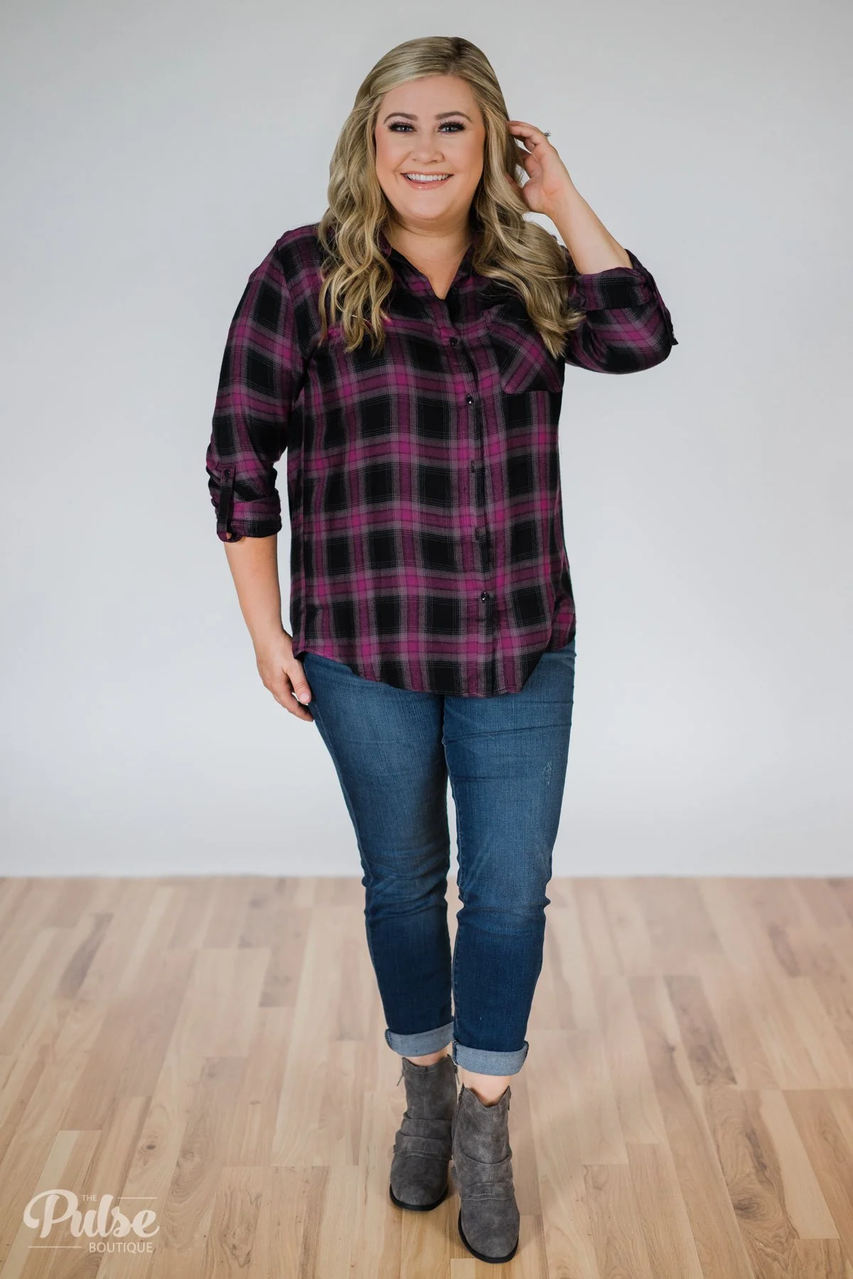 Write This Down Plaid Top- Deep Magenta & Black - Image 4