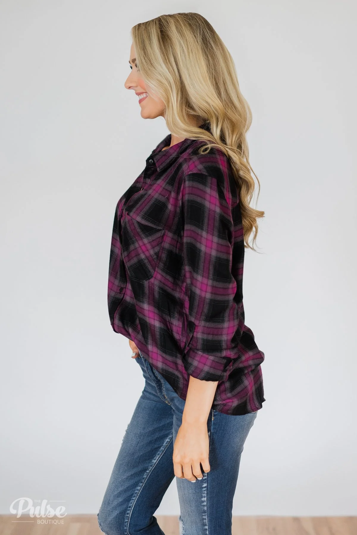 Write This Down Plaid Top- Deep Magenta & Black - Image 6