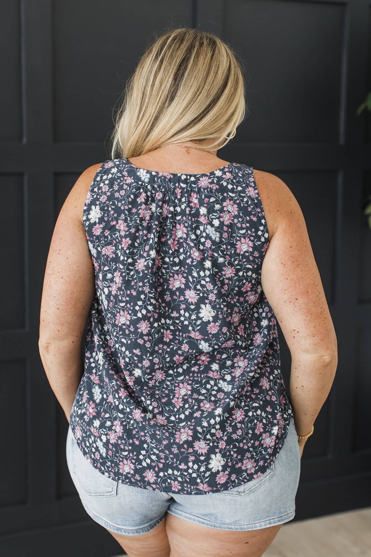Written in Stone Sleeveless Floral Blouse- Navy & Pink - Image 8