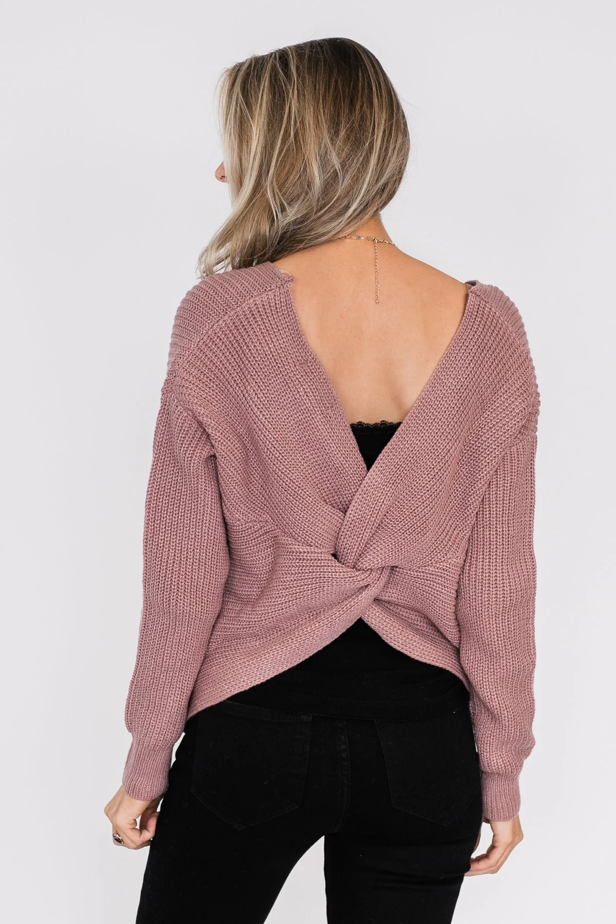 Xoxo Open Back Twist Sweater- Mauve - Image 8