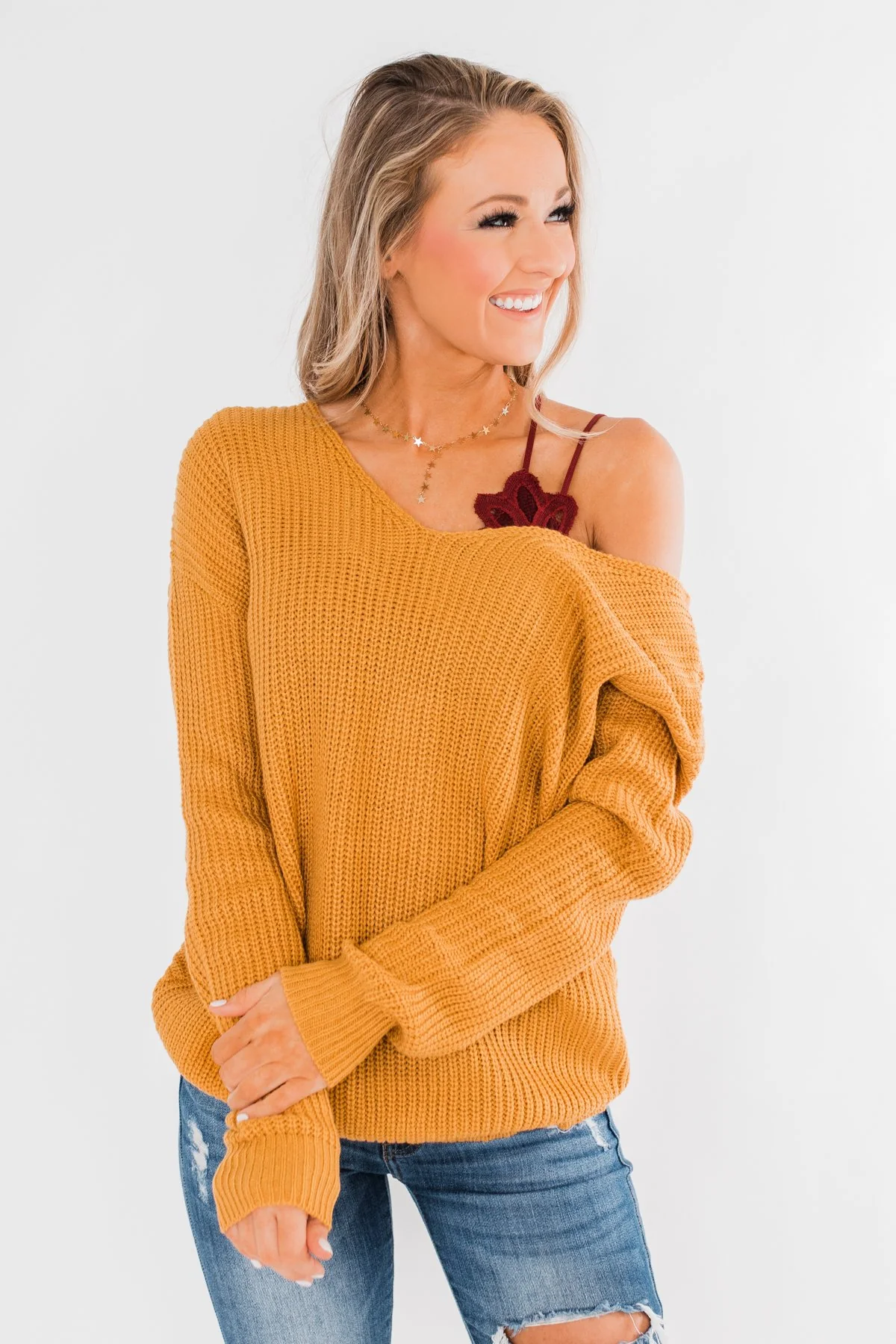 Xoxo Open Back Twist Sweater- Mustard - Image 6