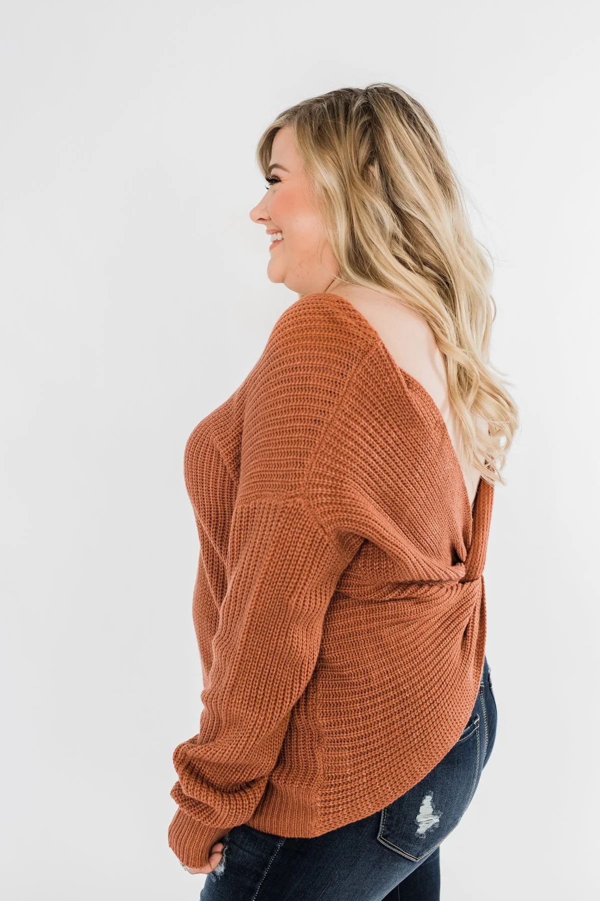 Xoxo Open Back Twist Sweater- Rust - Image 10