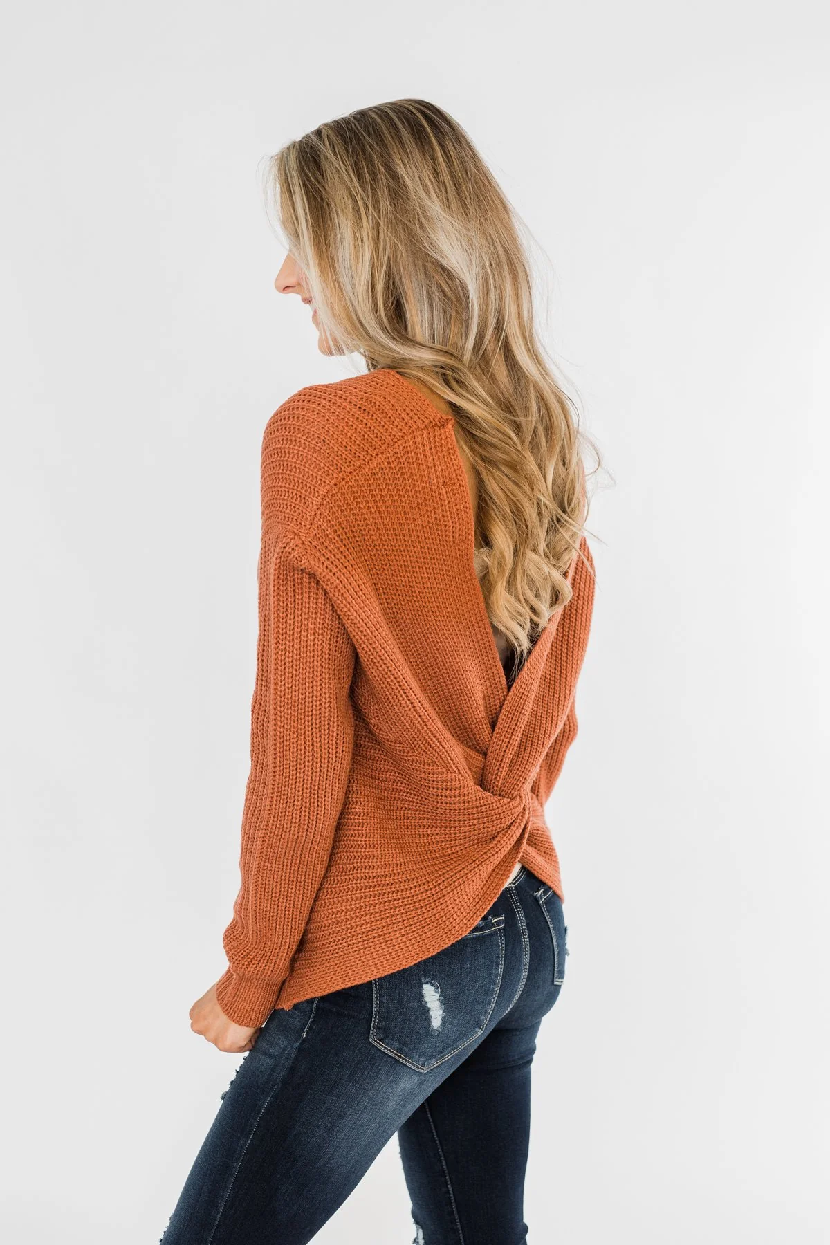 Xoxo Open Back Twist Sweater- Rust - Image 11