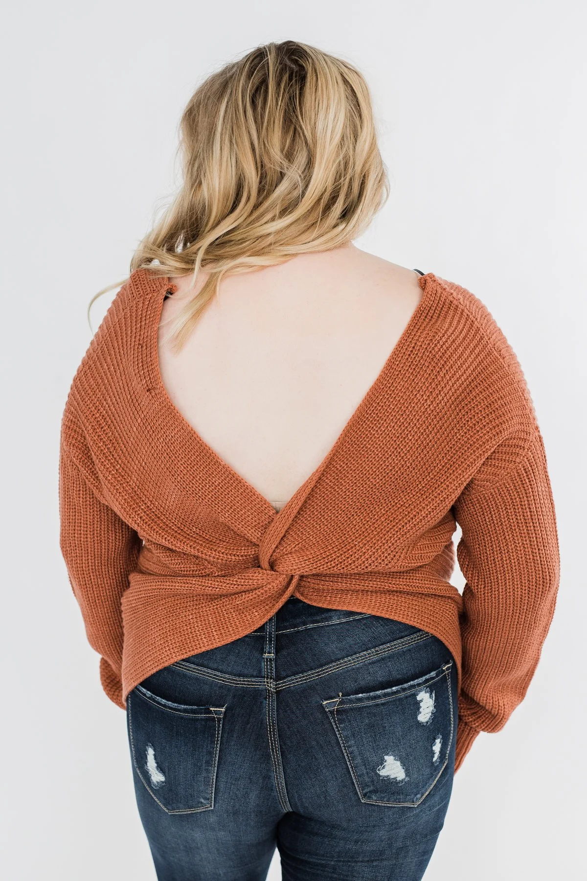 Xoxo Open Back Twist Sweater- Rust - Image 12