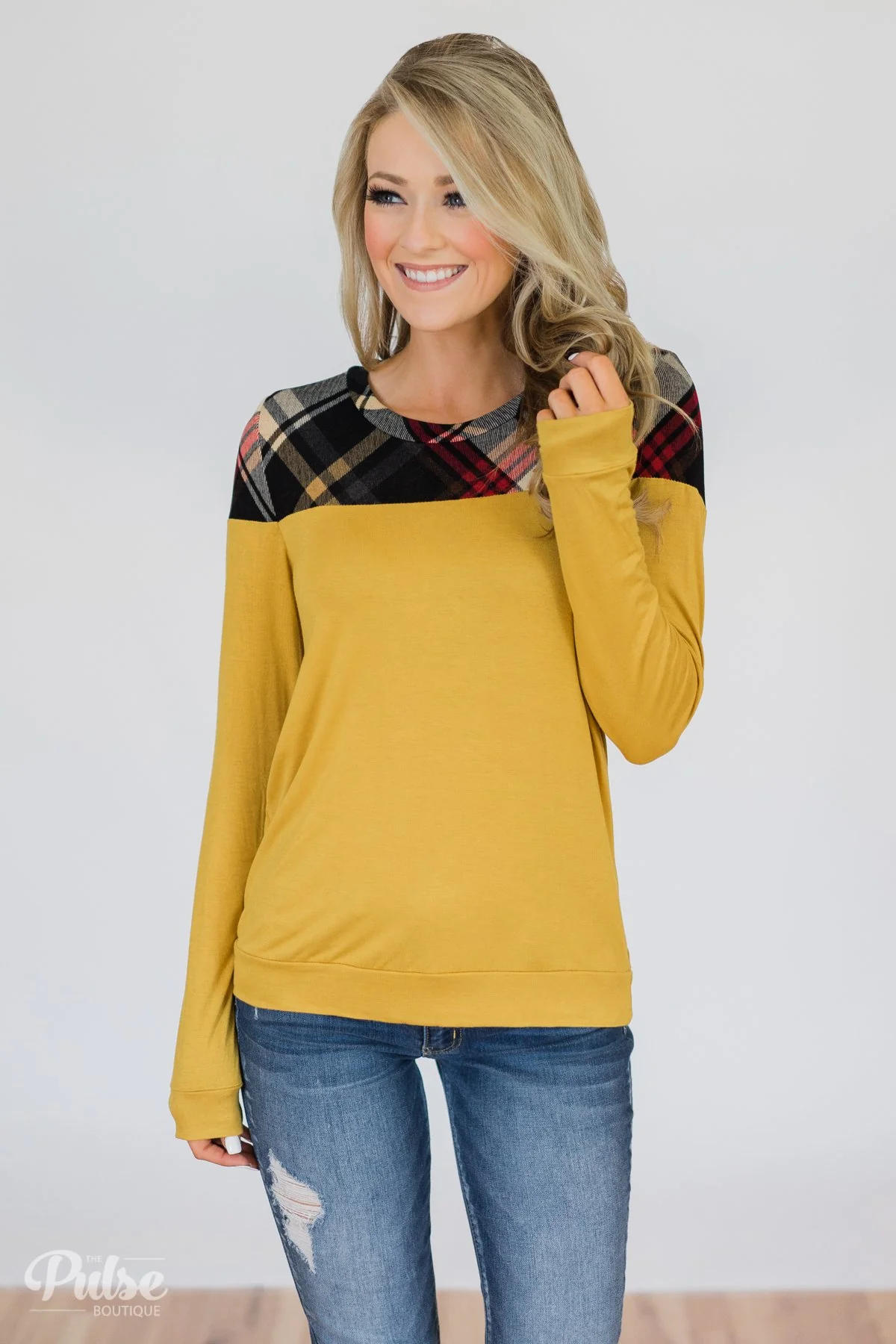 Yellow & Plaid Long Sleeve Top - Image 2