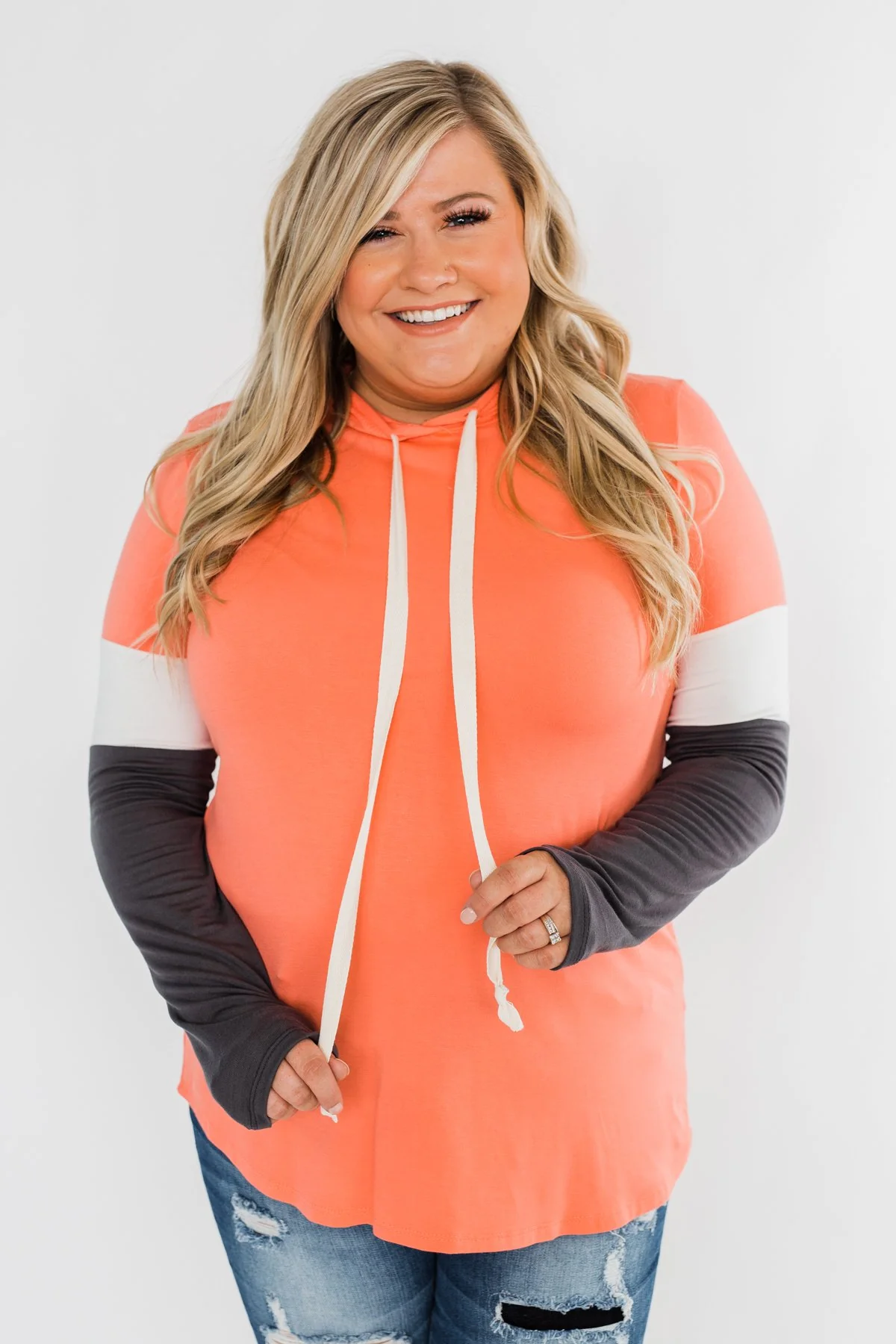 You And I Long Sleeve Hoodie- Coral & Charcoal - Image 5