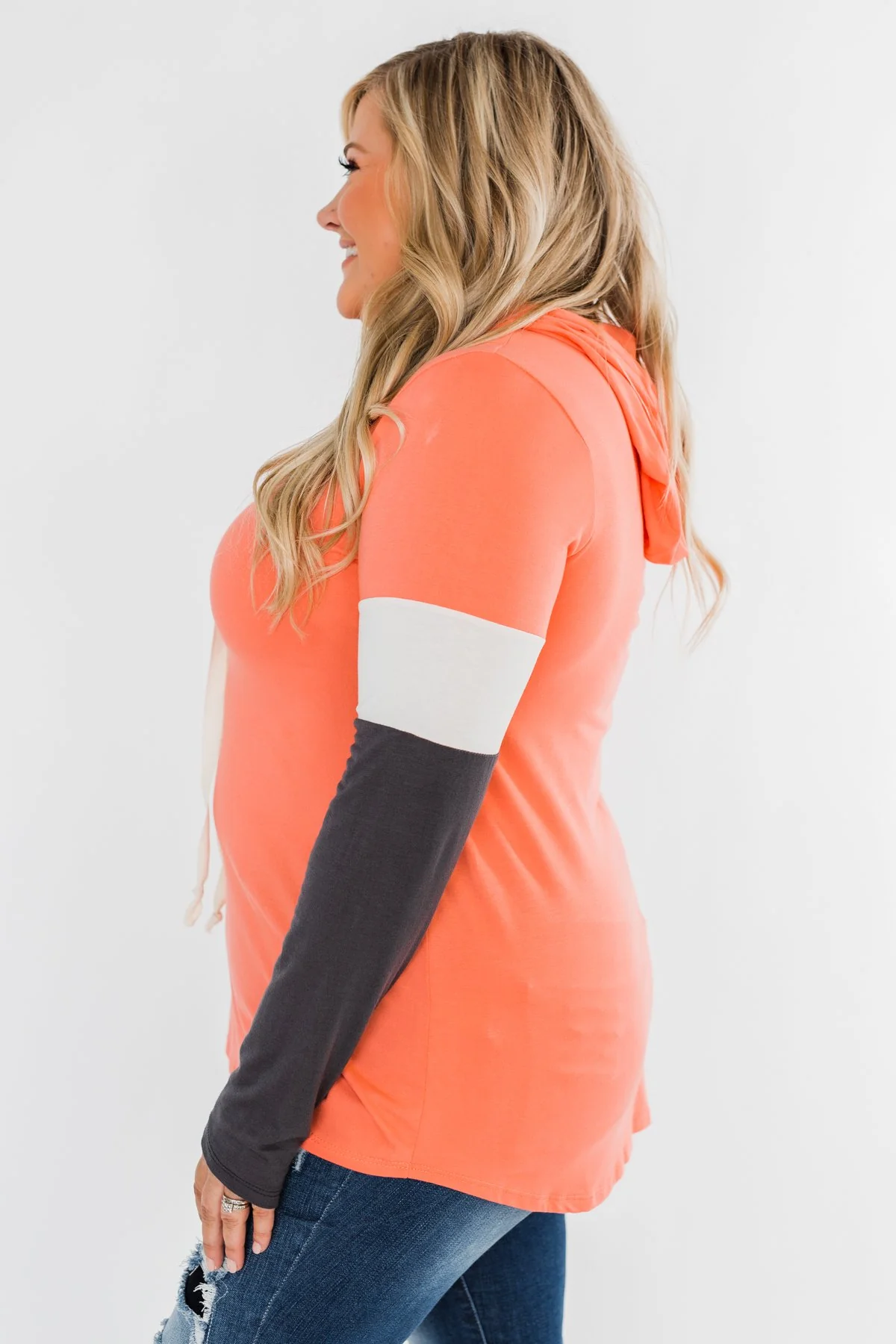 You And I Long Sleeve Hoodie- Coral & Charcoal - Image 7