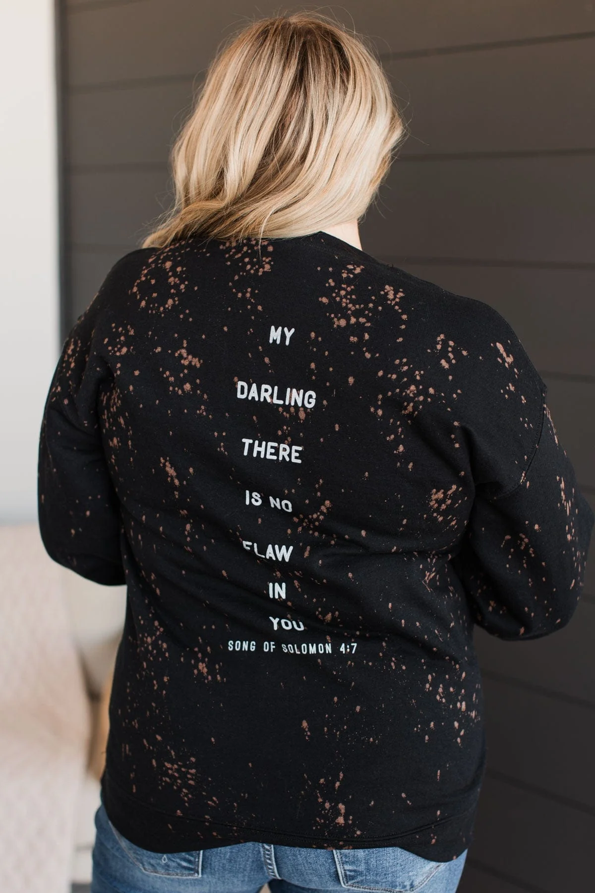 "You Are Beautiful" Bleached Crew Neck- Black - Image 4