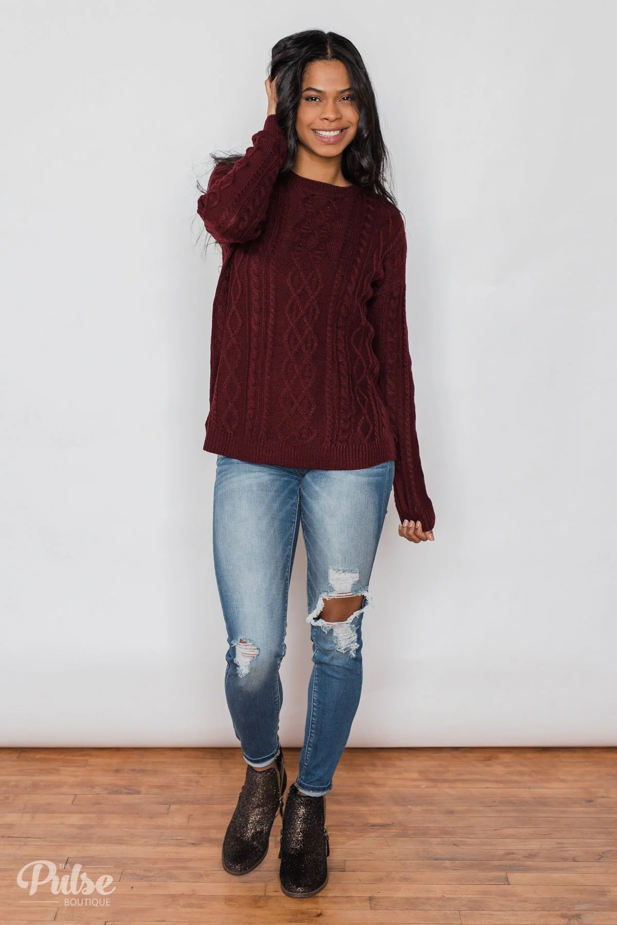 You Belong to Me Knit Sweater- Deep Burgundy - Image 6