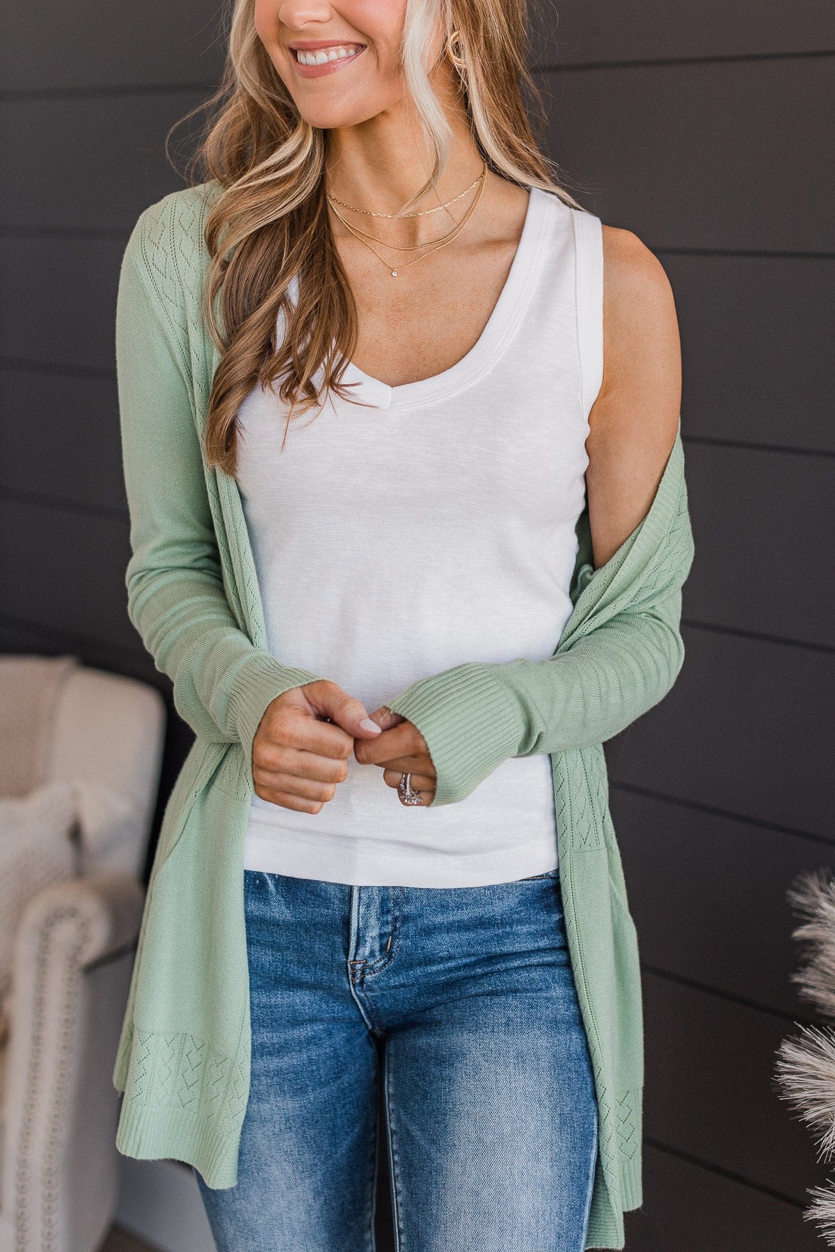You Belong With Me V-Neck Tank Top- Off-White - Image 3