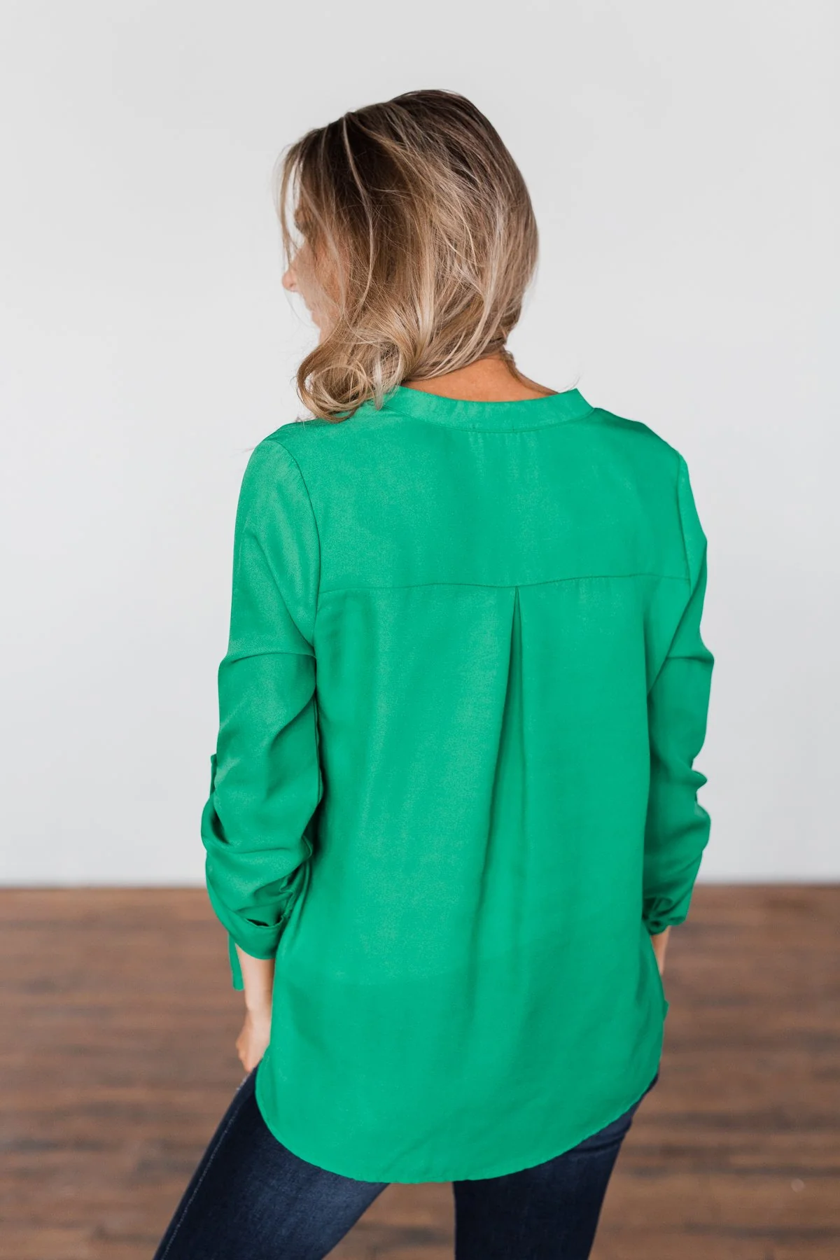 You Can Tell Me V-Neck Blouse- Green - Image 6