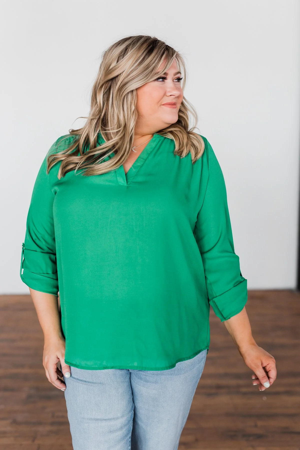 You Can Tell Me V-Neck Blouse- Green - Image 8