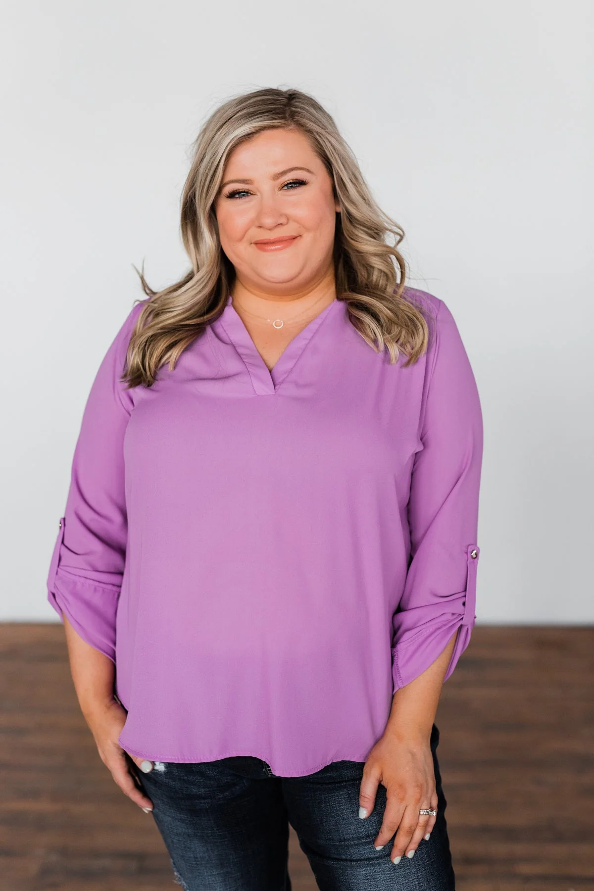 You Can Tell Me V-Neck Blouse- Purple - Image 3