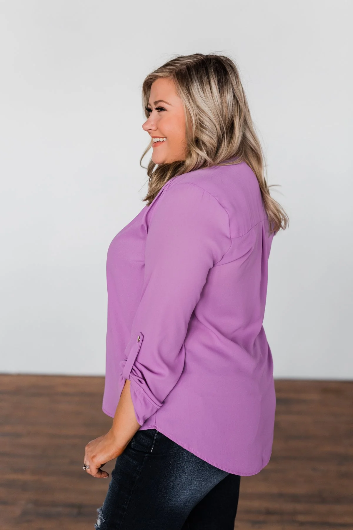 You Can Tell Me V-Neck Blouse- Purple - Image 8