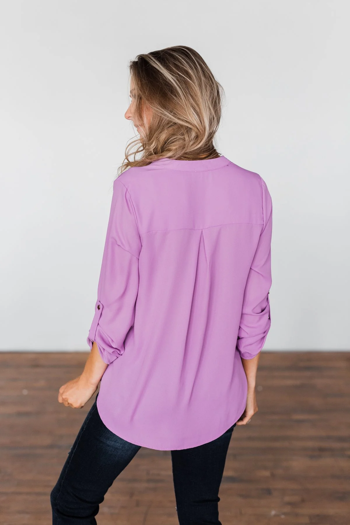 You Can Tell Me V-Neck Blouse- Purple - Image 9