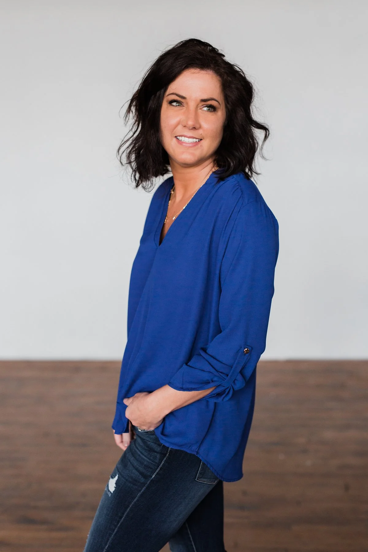 You Can Tell Me V-Neck Blouse- Royal Blue - Image 10
