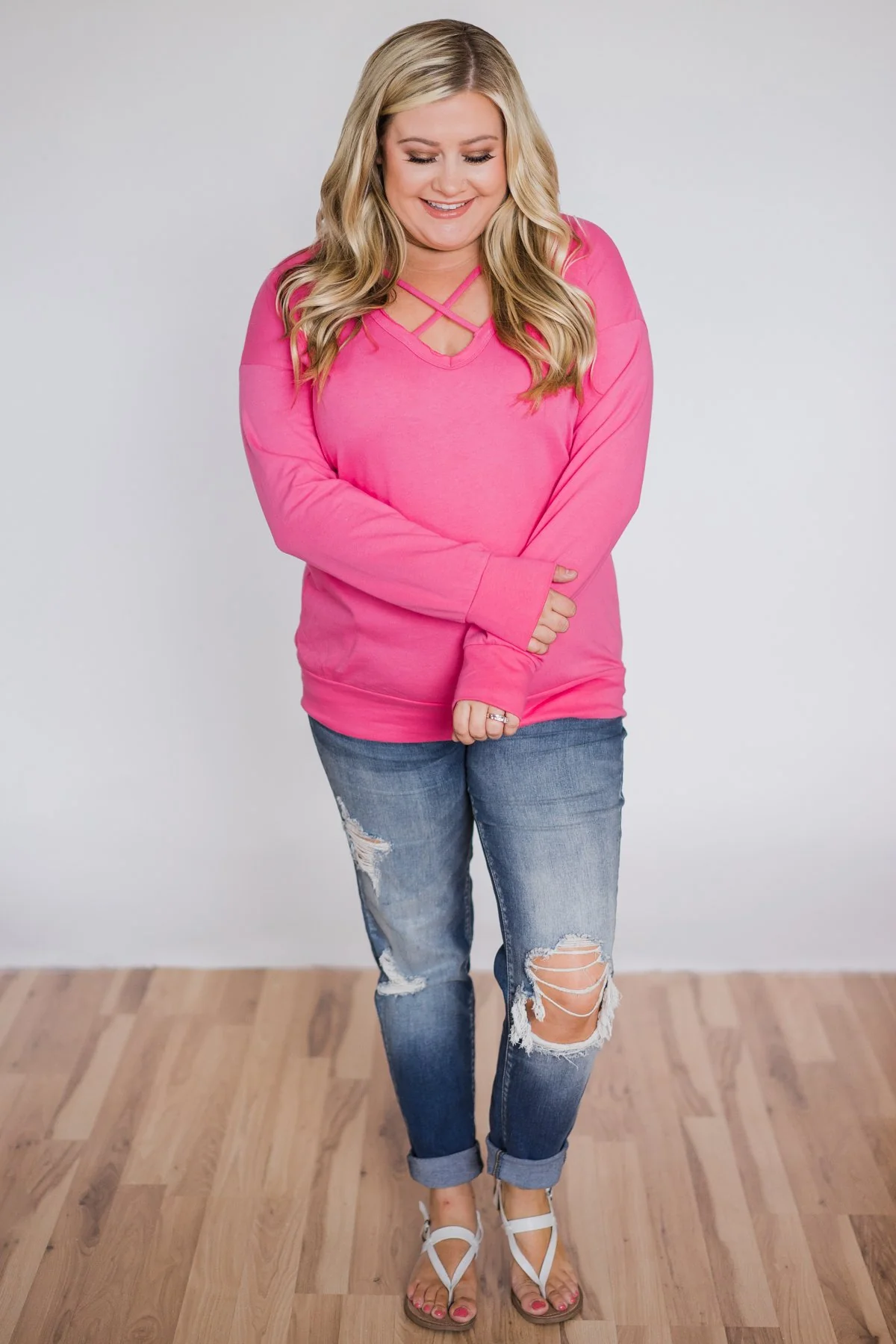 Color Pop Sweatshirt- Bright Pink - Image 2