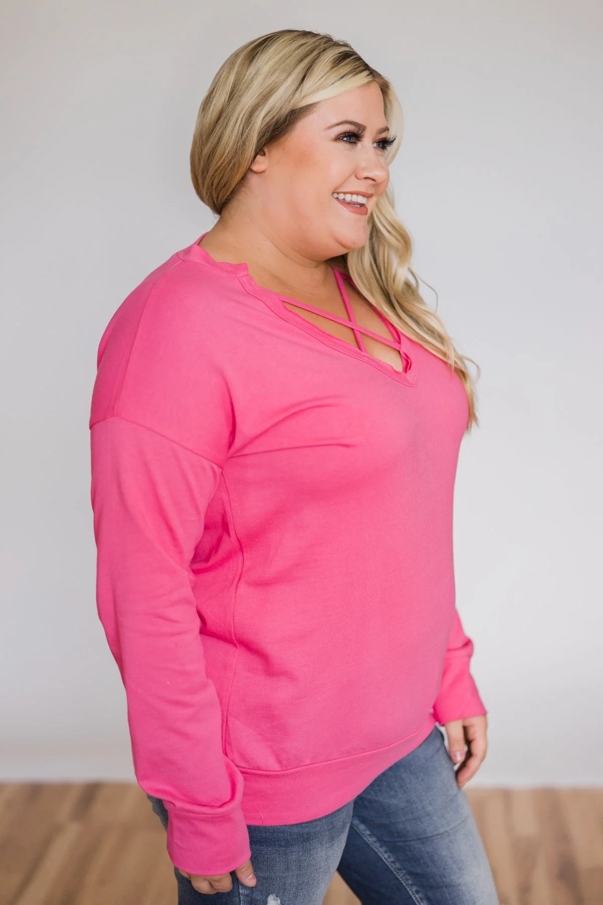 Color Pop Sweatshirt- Bright Pink - Image 4