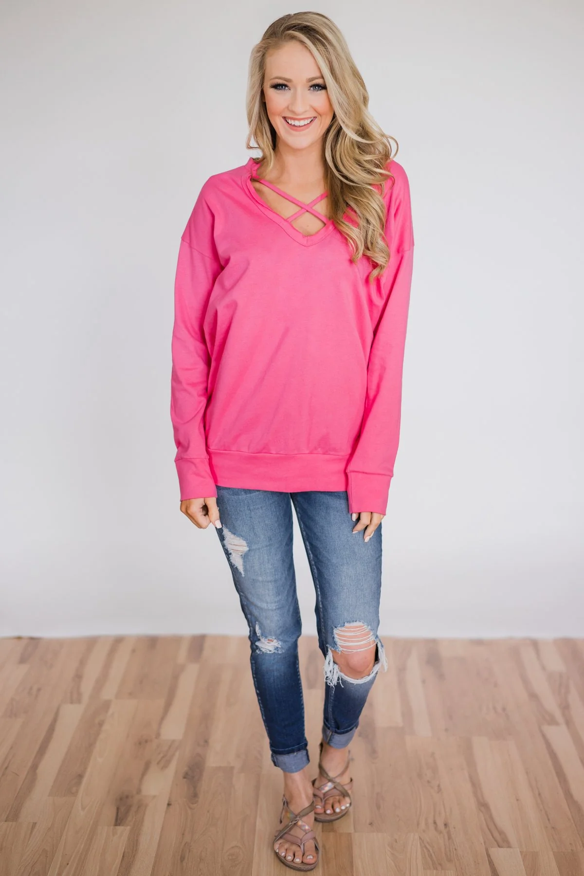 Color Pop Sweatshirt- Bright Pink - Image 6