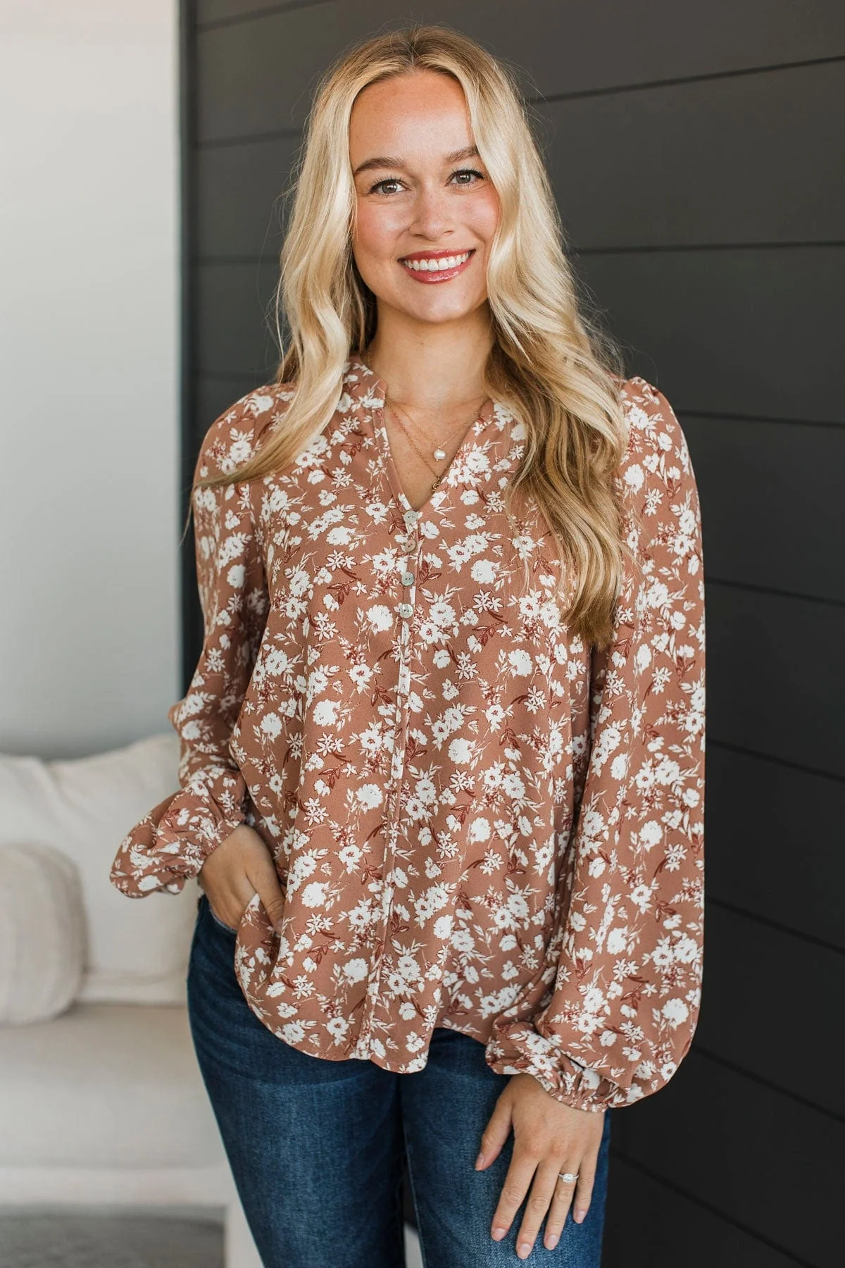 You Know Me Floral Blouse- Clay - Image 3