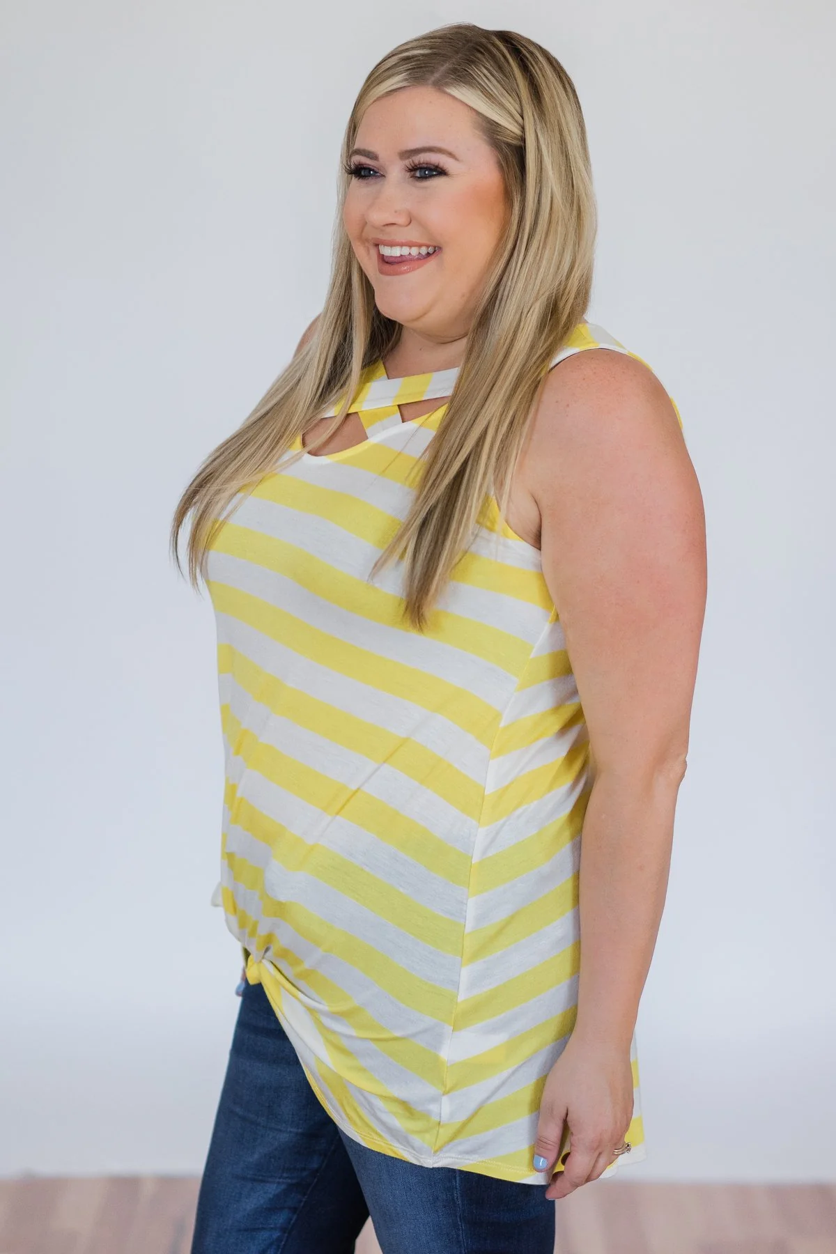 You Make Me Happy Striped Tunic Tank Top- Yellow - Image 12