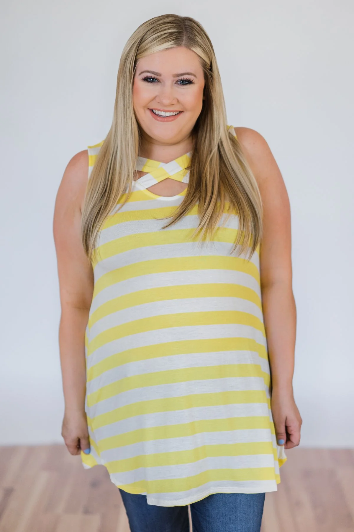 You Make Me Happy Striped Tunic Tank Top- Yellow - Image 9