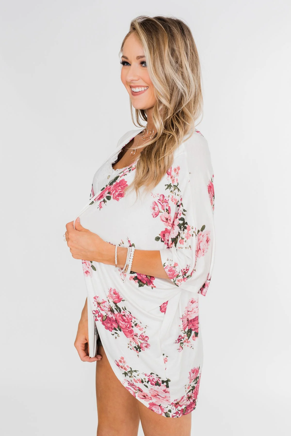You Make Me Speechless Floral Kimono- Ivory - Image 5