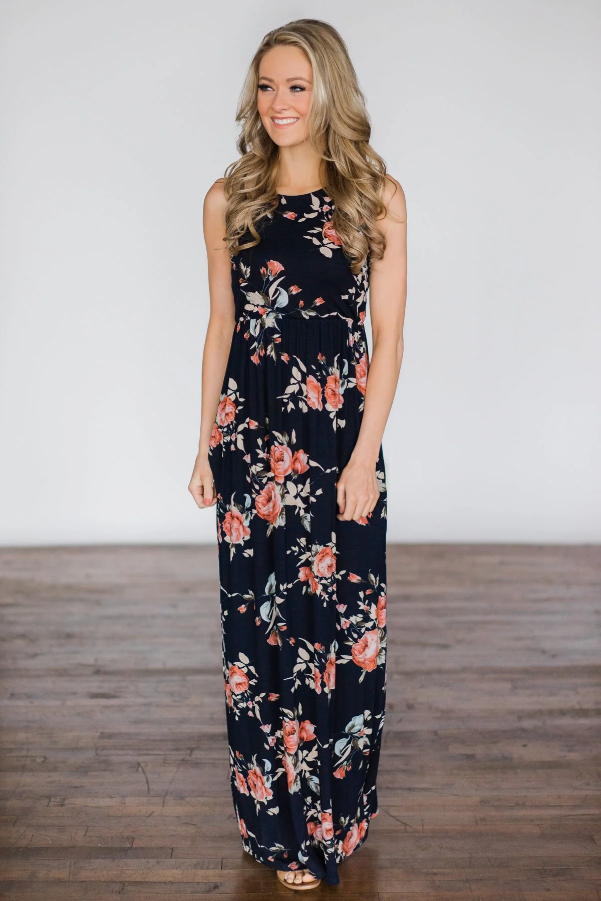 You Make Me Wanna Floral Maxi Dress ~ Navy - Image 2