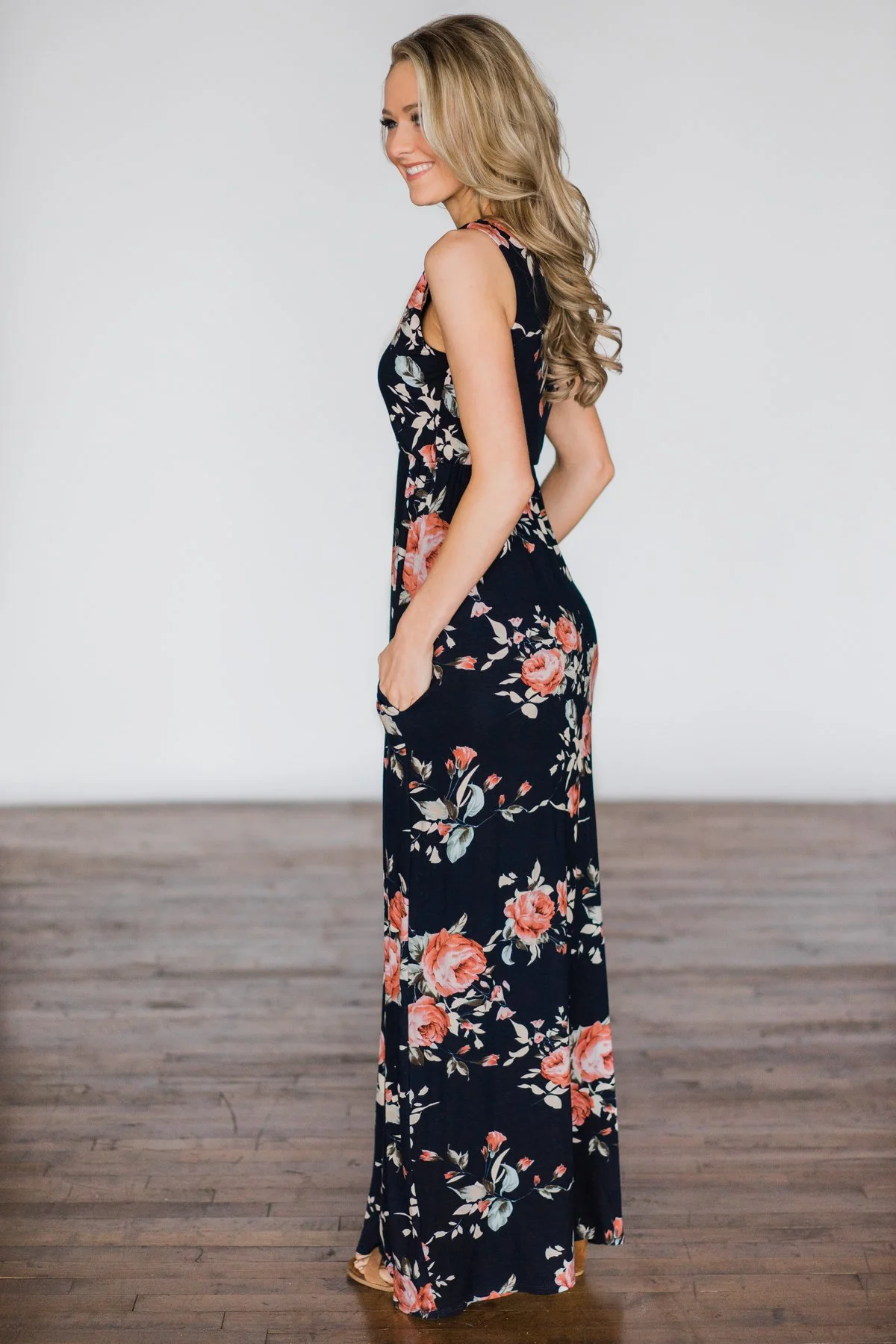 You Make Me Wanna Floral Maxi Dress ~ Navy - Image 4