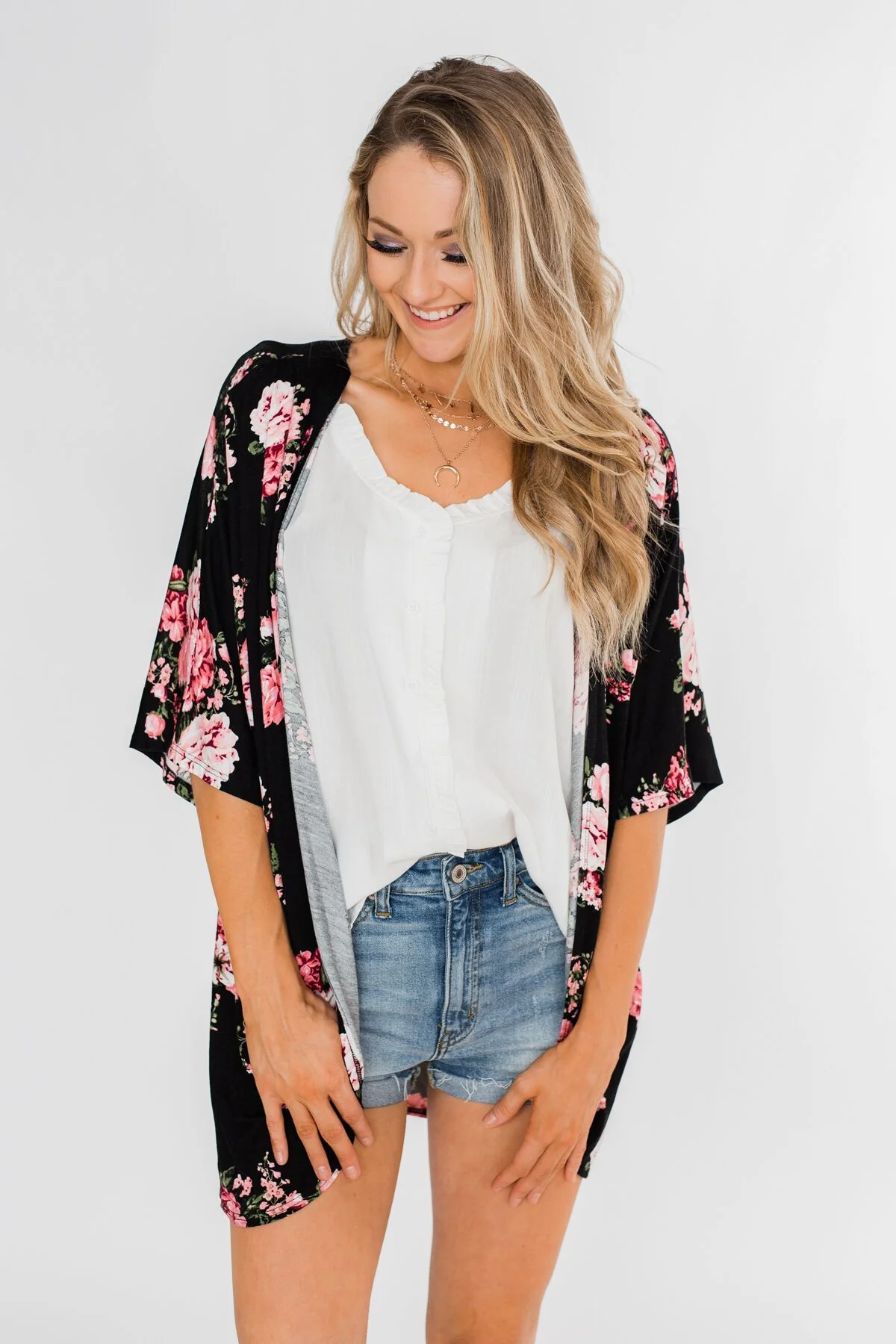 You Make Me Speechless Floral Kimono- Black - Image 3