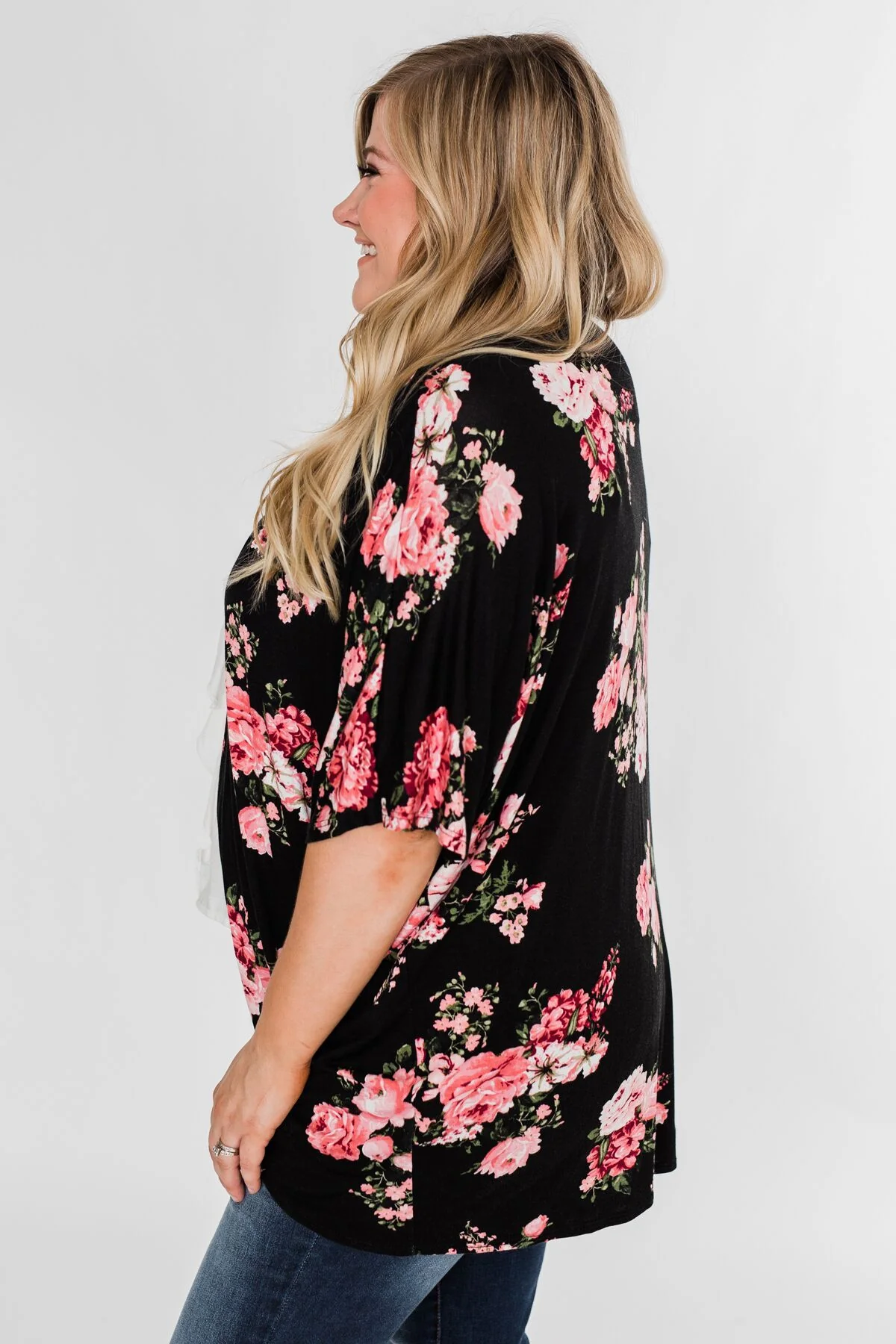 You Make Me Speechless Floral Kimono- Black - Image 5