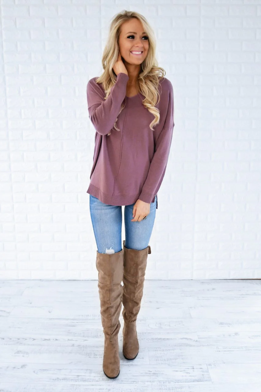 You Make My Dreams Sweater Top ~ Soft Plum - Image 2