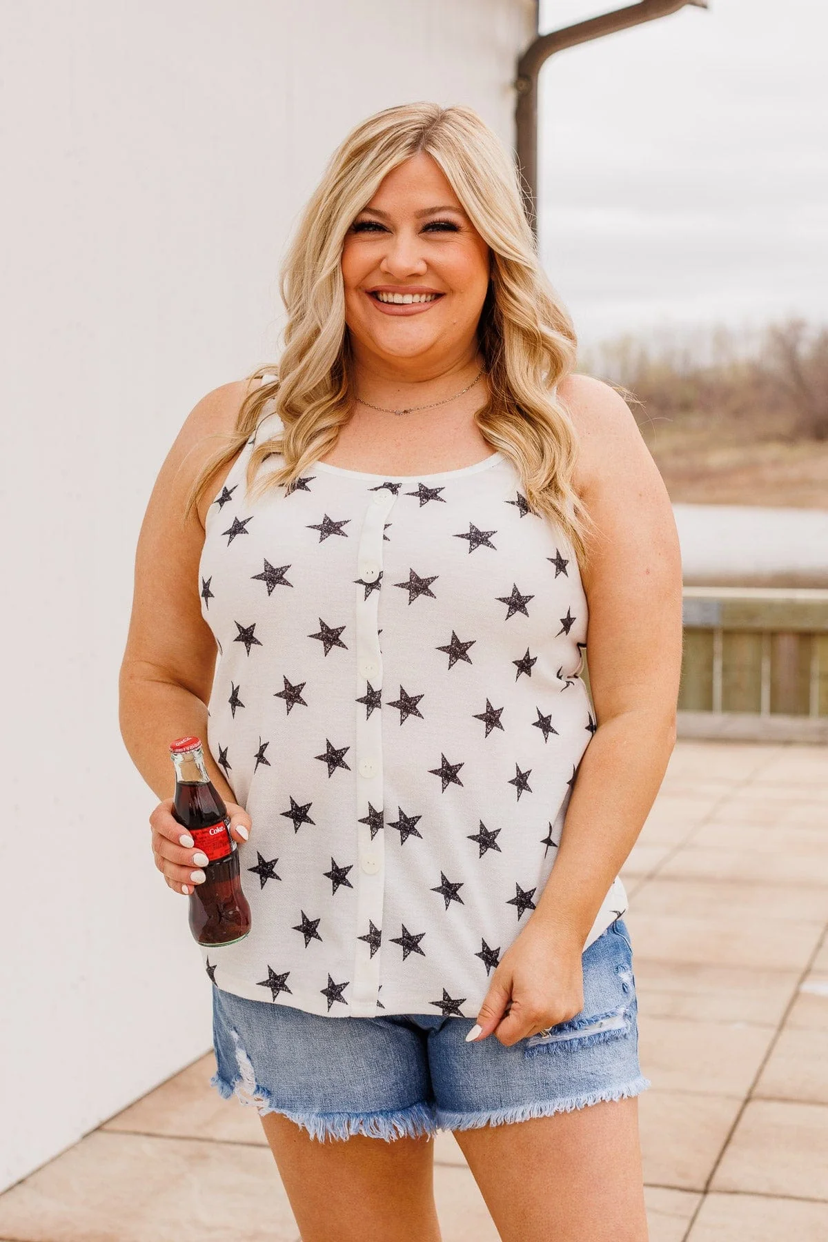 Young And Free Button Tank- White - Image 3