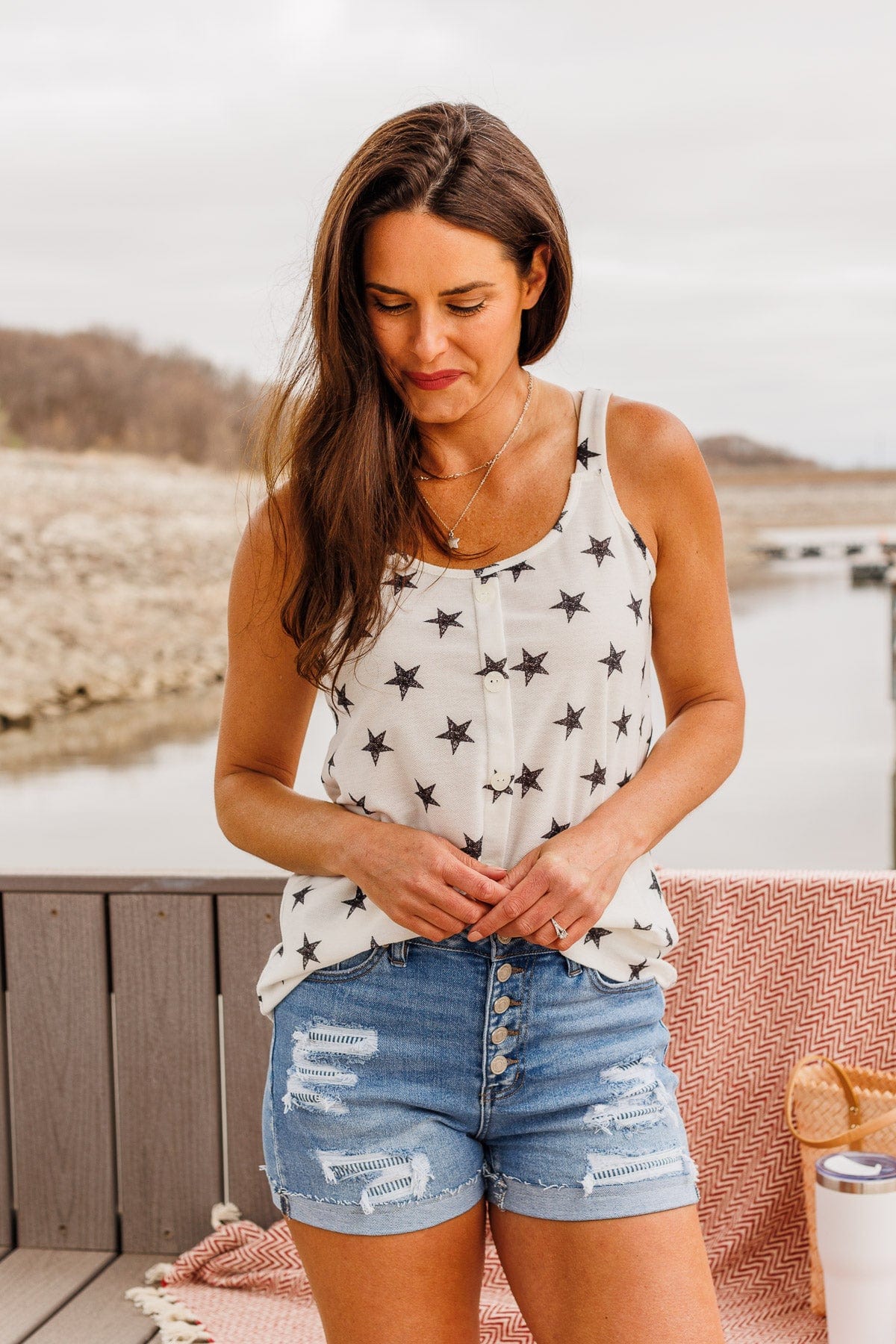 Young And Free Button Tank- White - Image 6