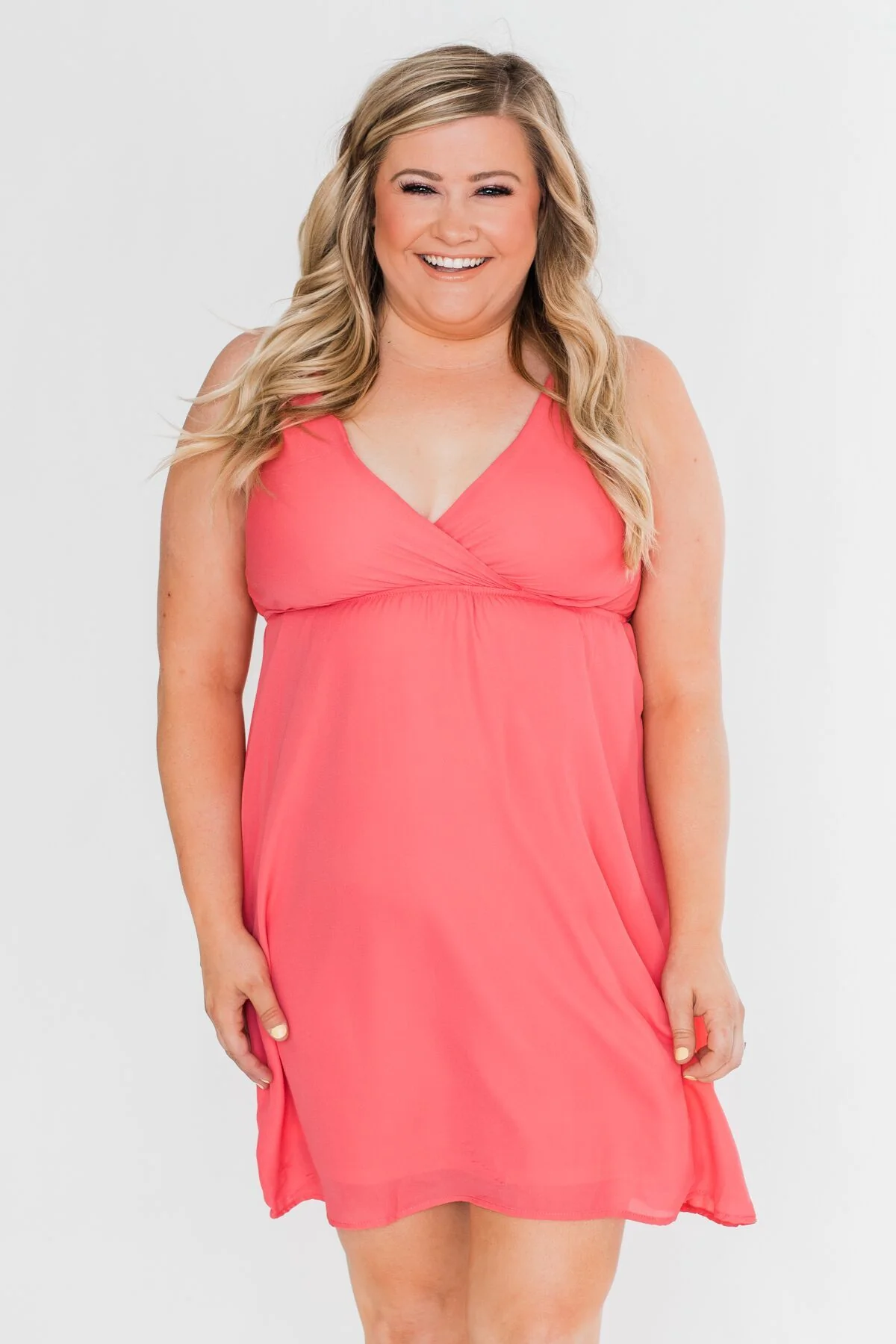 Young Love V-Neck Dress- Coral - Image 3