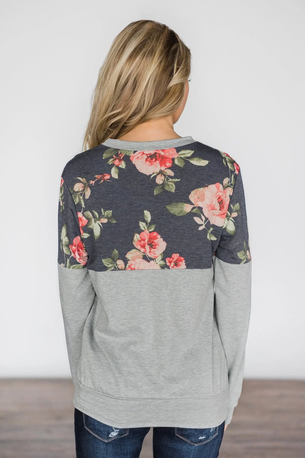 Your Basic Floral Crew Neck~ Navy - Image 5