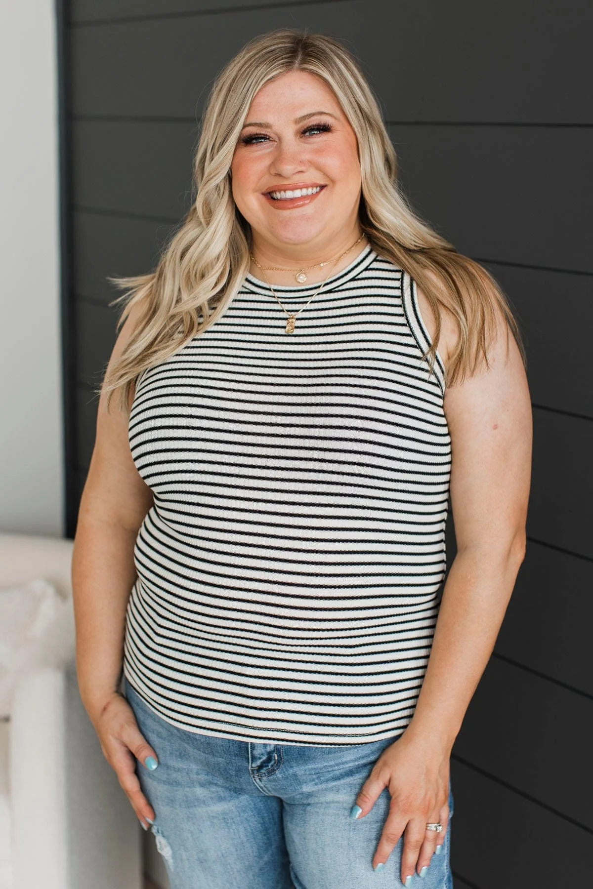 Your Every Wish Striped Tank Top- Ivory & Black - Image 4