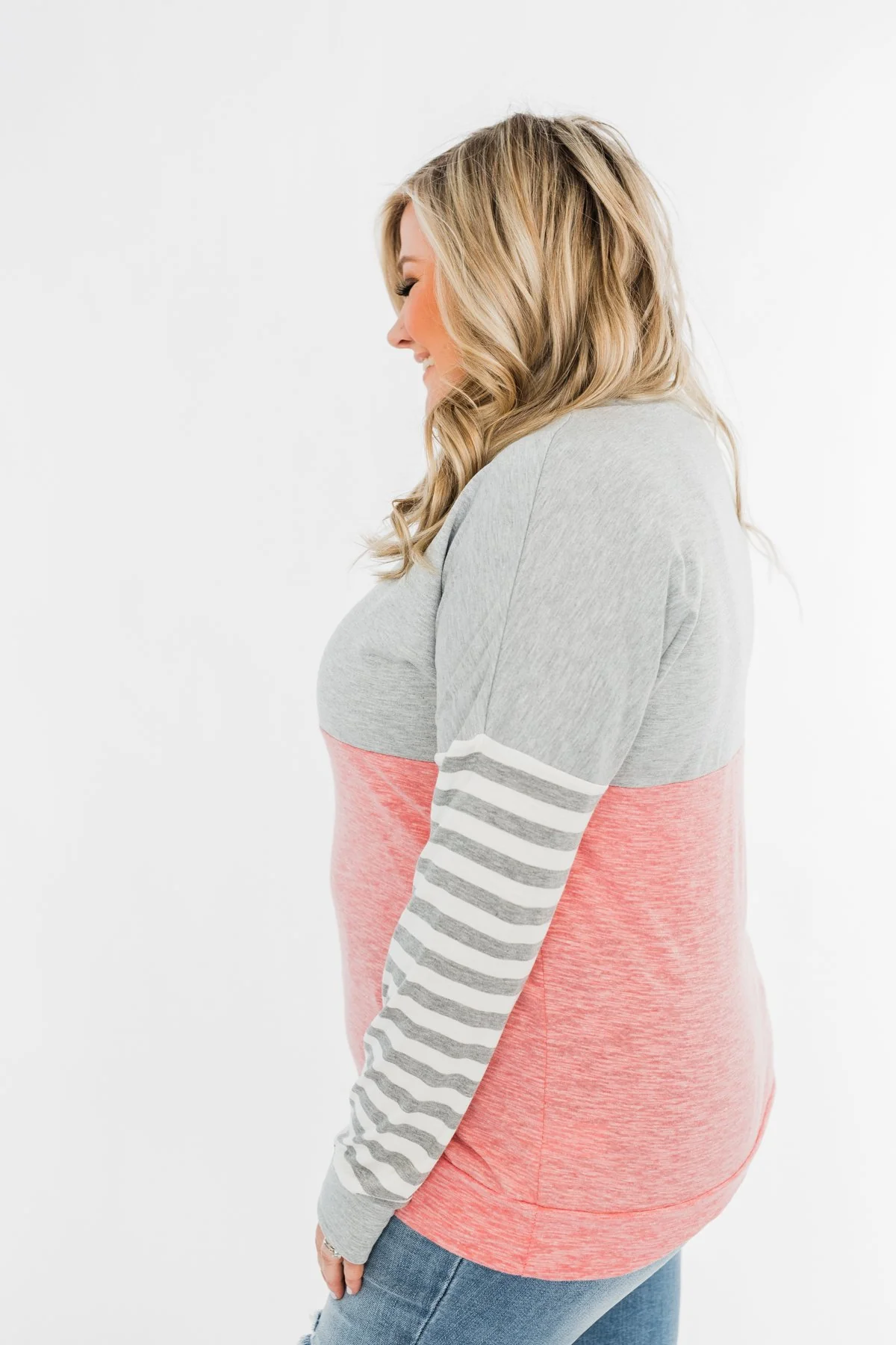 Your Hand In Mine Color Block Top- Grey & Pink - Image 6