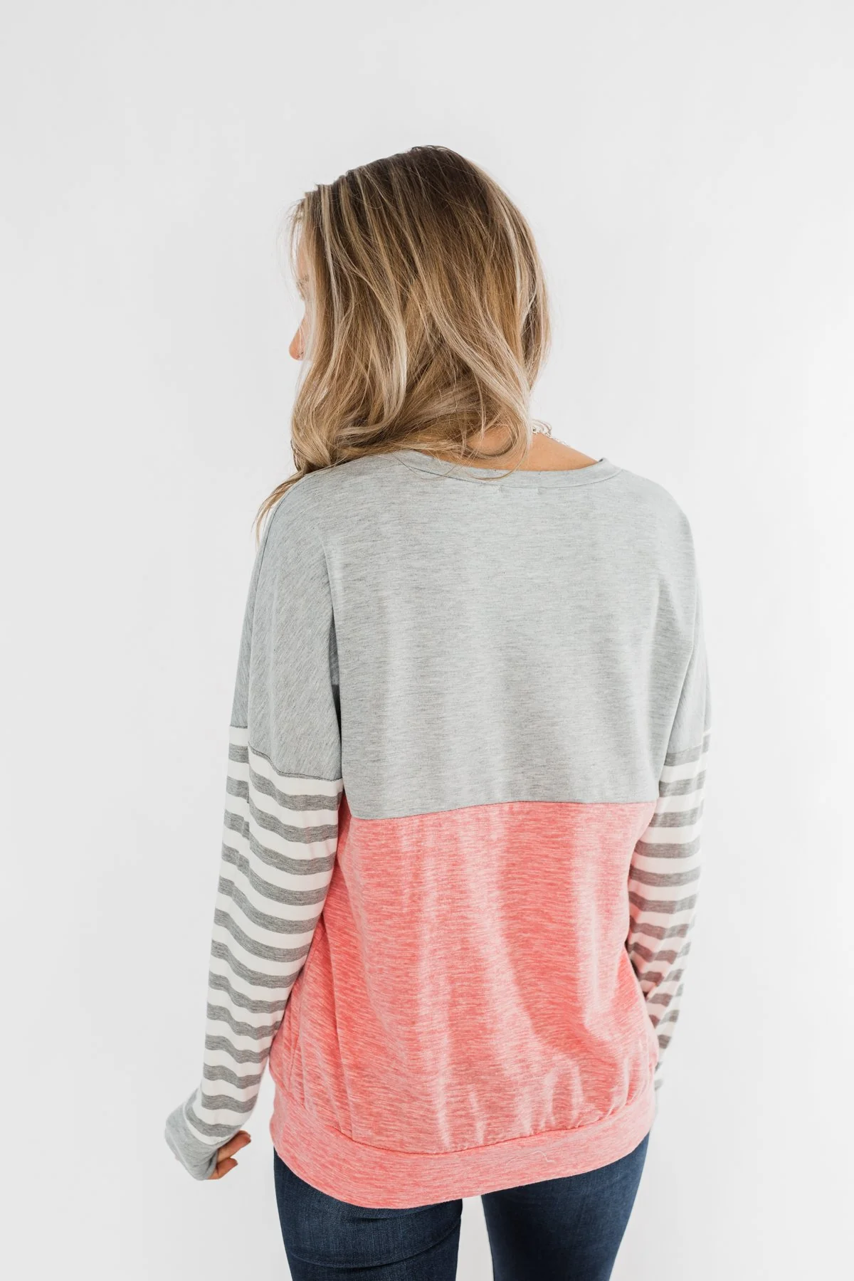 Your Hand In Mine Color Block Top- Grey & Pink - Image 7