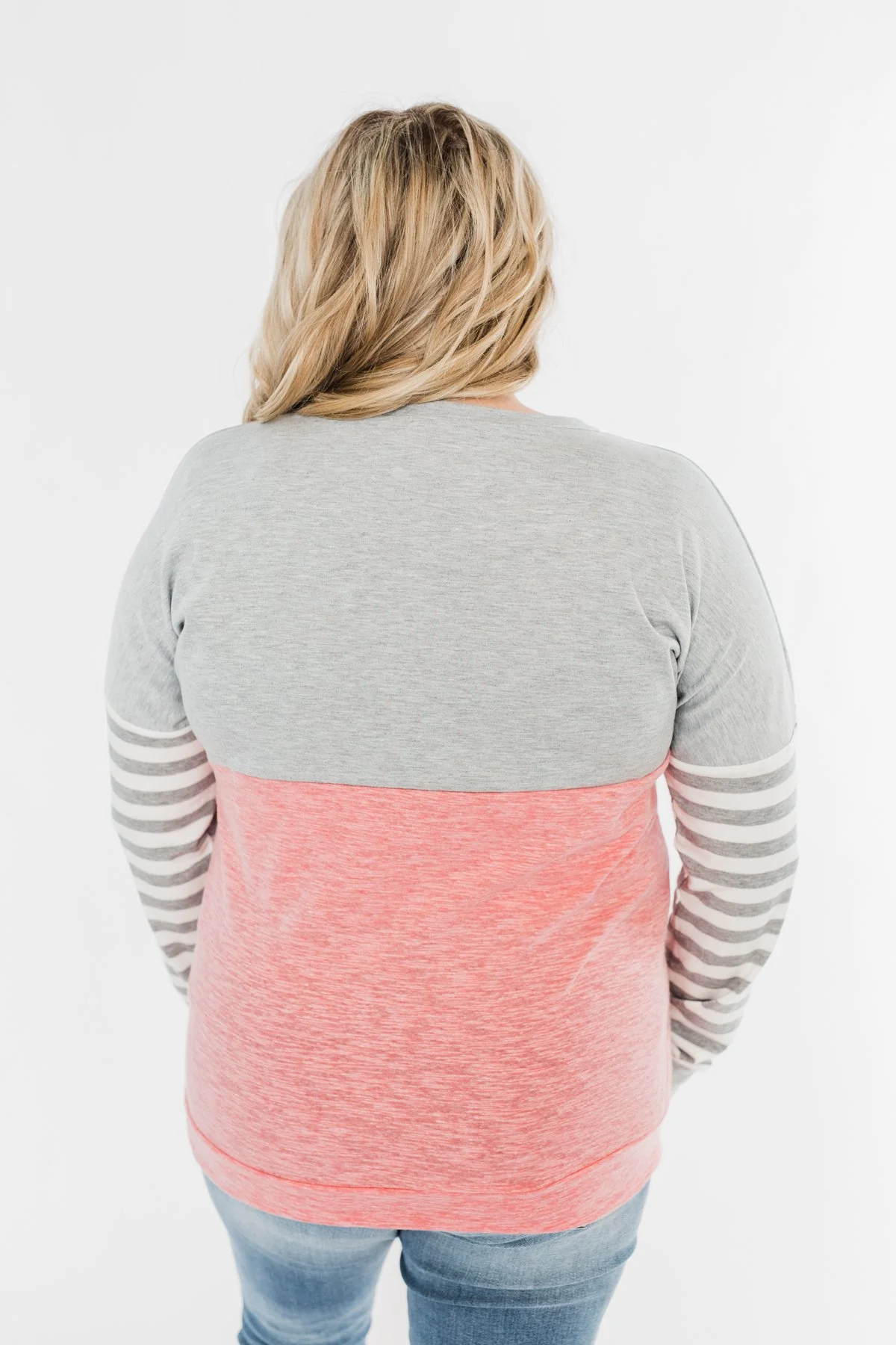 Your Hand In Mine Color Block Top- Grey & Pink - Image 8