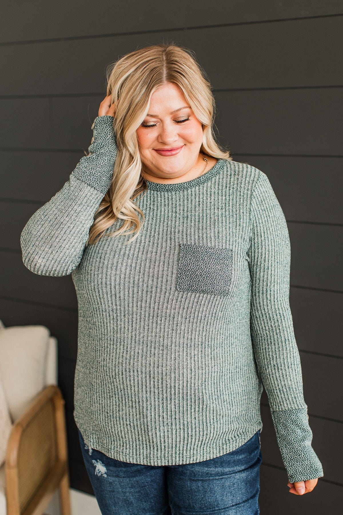Your Lucky Day Ribbed Knit Top- Hunter Green - Image 4