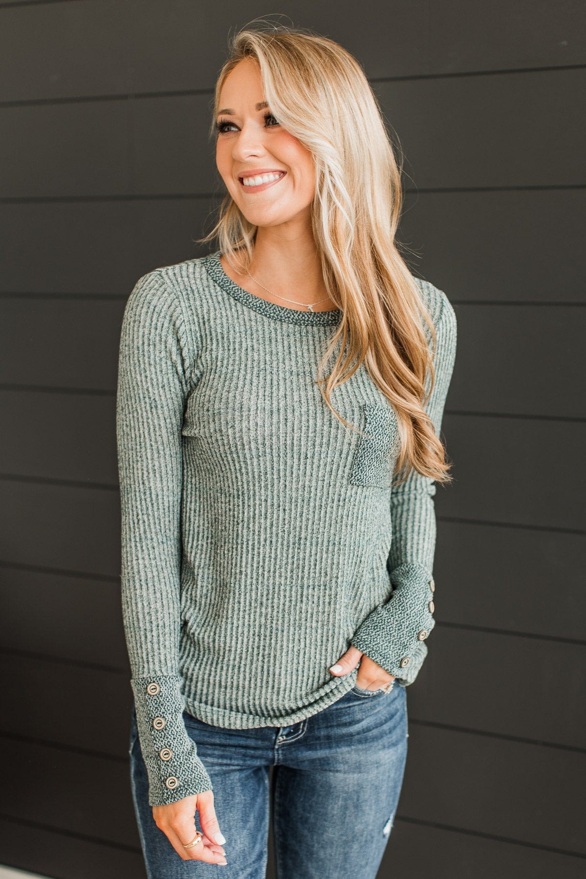 Your Lucky Day Ribbed Knit Top- Hunter Green - Image 5