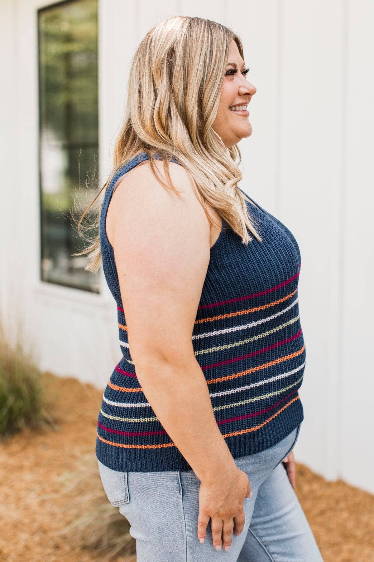 You're Breathtaking Striped Knit Tank Top- Navy - Image 5