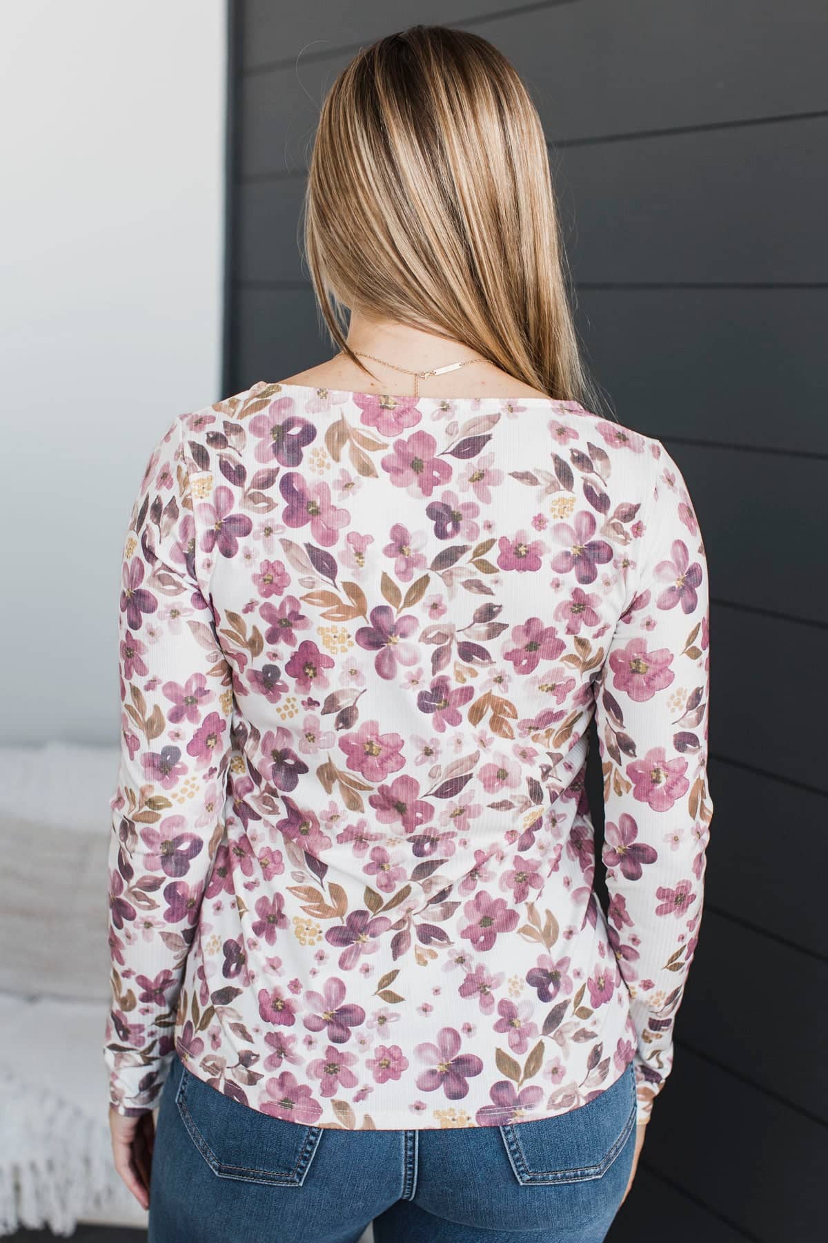 You're Magnificent Long Sleeve Floral Top- Ivory & Dark Mauve - Image 7