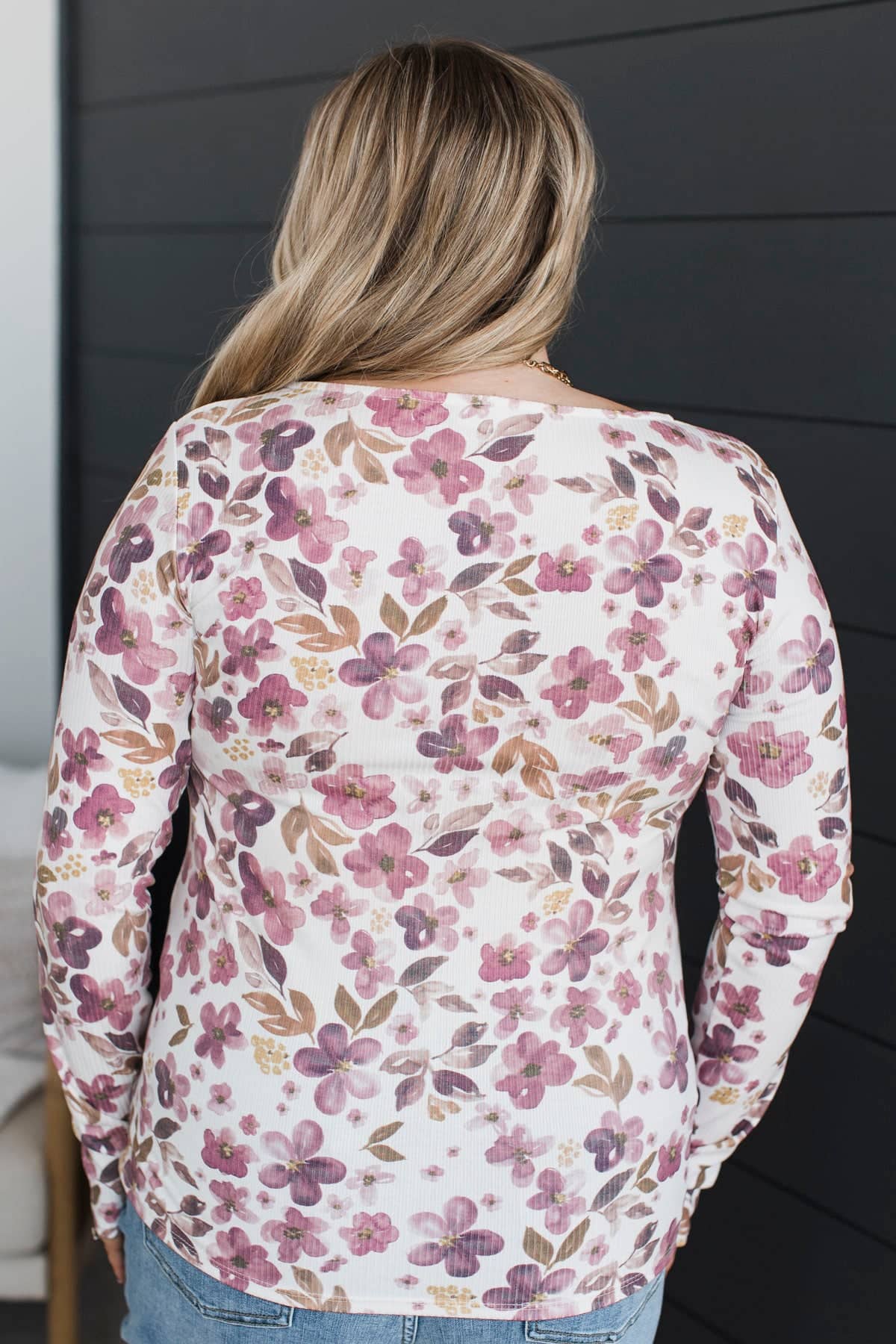 You're Magnificent Long Sleeve Floral Top- Ivory & Dark Mauve - Image 8