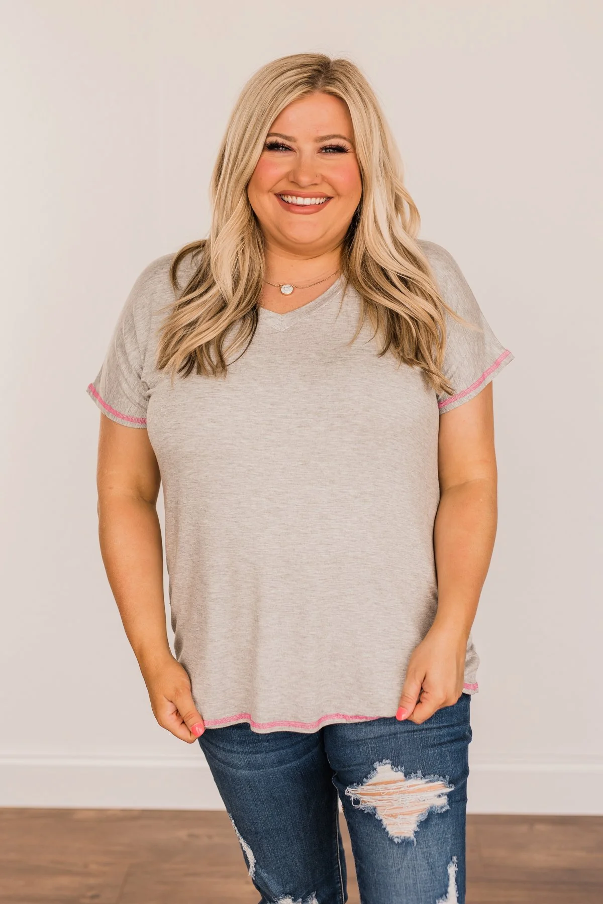 You're My Reason V-Neck Top- Grey - Image 6