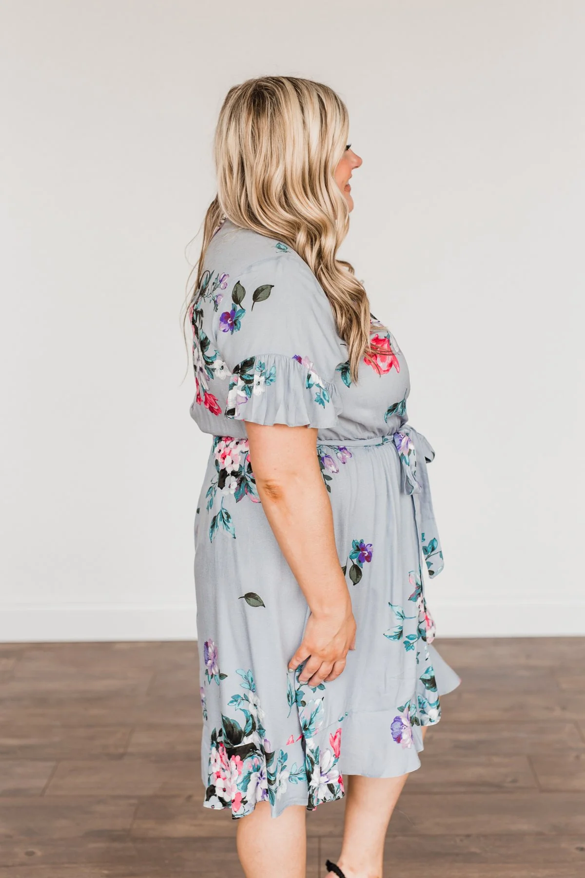 You're My Treasure Floral Wrap Dress- Grey - Image 7