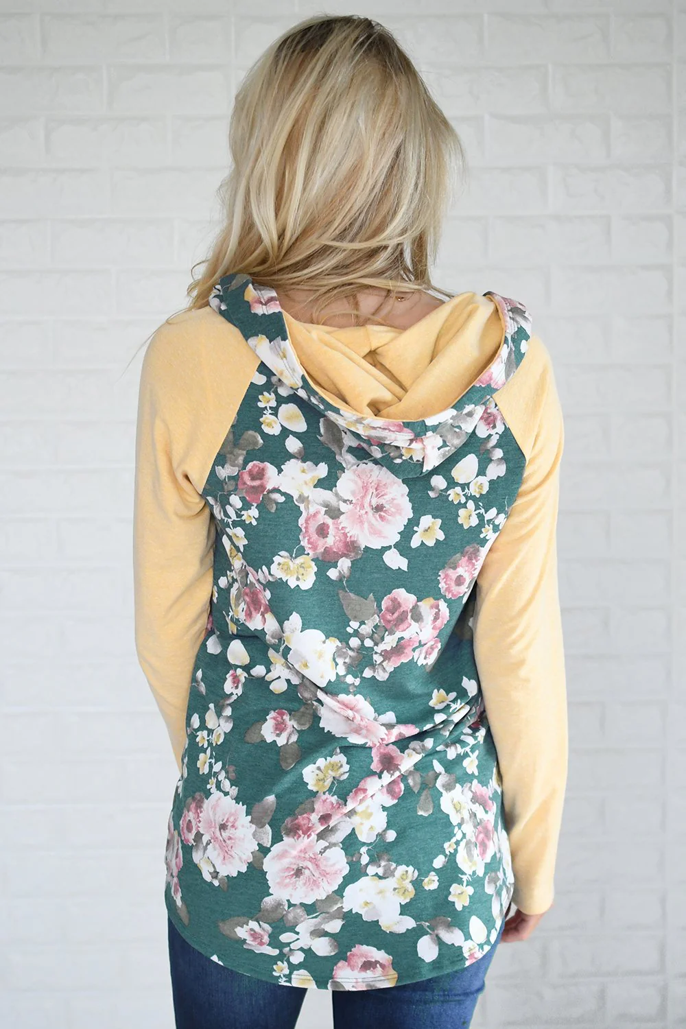 You're So Floral Hoodie ~ Dark Seafoam & Yellow - Image 6